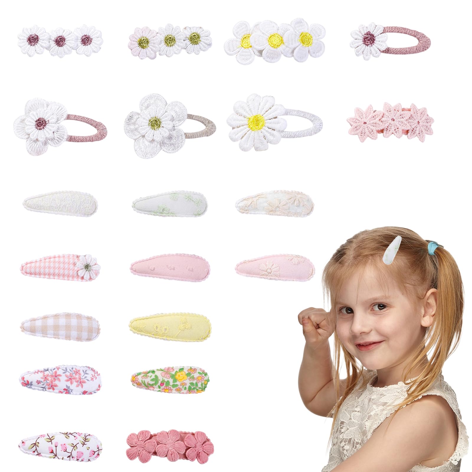 20 Pcs Toddler Hair Clips, Mini Fabric Snap Hair Clips for Little Girls Baby Kids, Non Slip Plaid Cloth Hair Accessories for Fine Hair Flower Bows