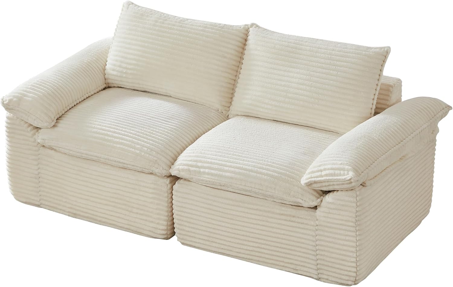 DEINPPA Modular Couch with Deep Seat, 2 Seat Cloud Sofa for Living Room Apartment, Corduroy Upholstered Comfy Couch-White