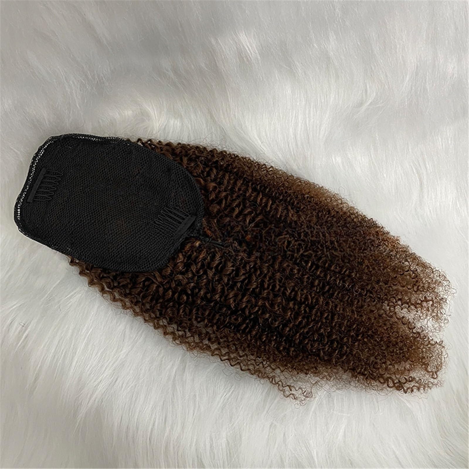 Postiche Extension de queue cheval en cheveux humains, châtain clair, afro, crépus et bouclés, avec cordon serrage, 45 cm Naturel