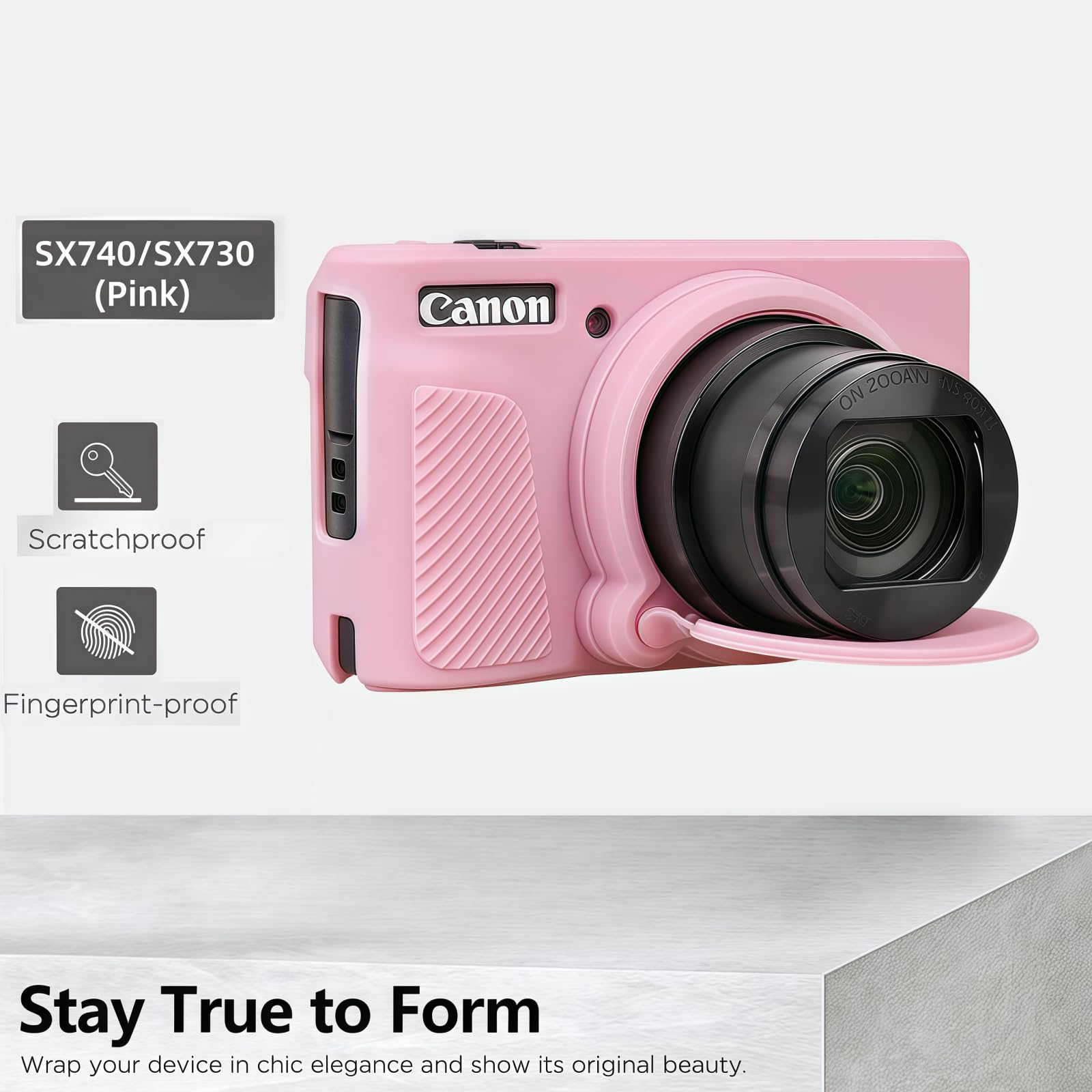 Custodia per fotocamera digitale Canon PowerShot SX740/SX730, SX740 HS, custodia protettiva in morbido silicone rimovibile, con 2 pellicole protettive per lo schermo e 1 cinturino da polso