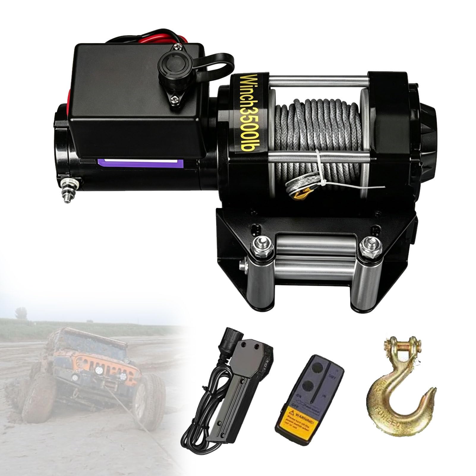 Zowdrix 4000lbs Electric Winch with Dual Remote Control (Wireless + Wired), Steel Cable, Copper Motor, Easy to Install, Off-Road Recovery Winch for Truck Trailer 12V-3500lbs