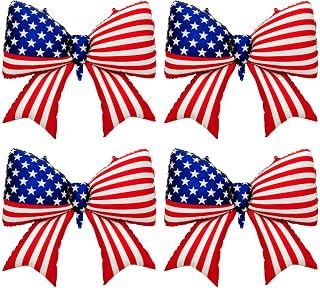 4 PCS Patriotic Bow Foil Balloons, 38 Inch Large American Flag Balloons