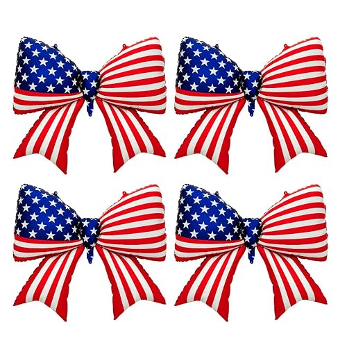 4 PCS Patriotic Bow Foil Balloons, 38 Inch Large American