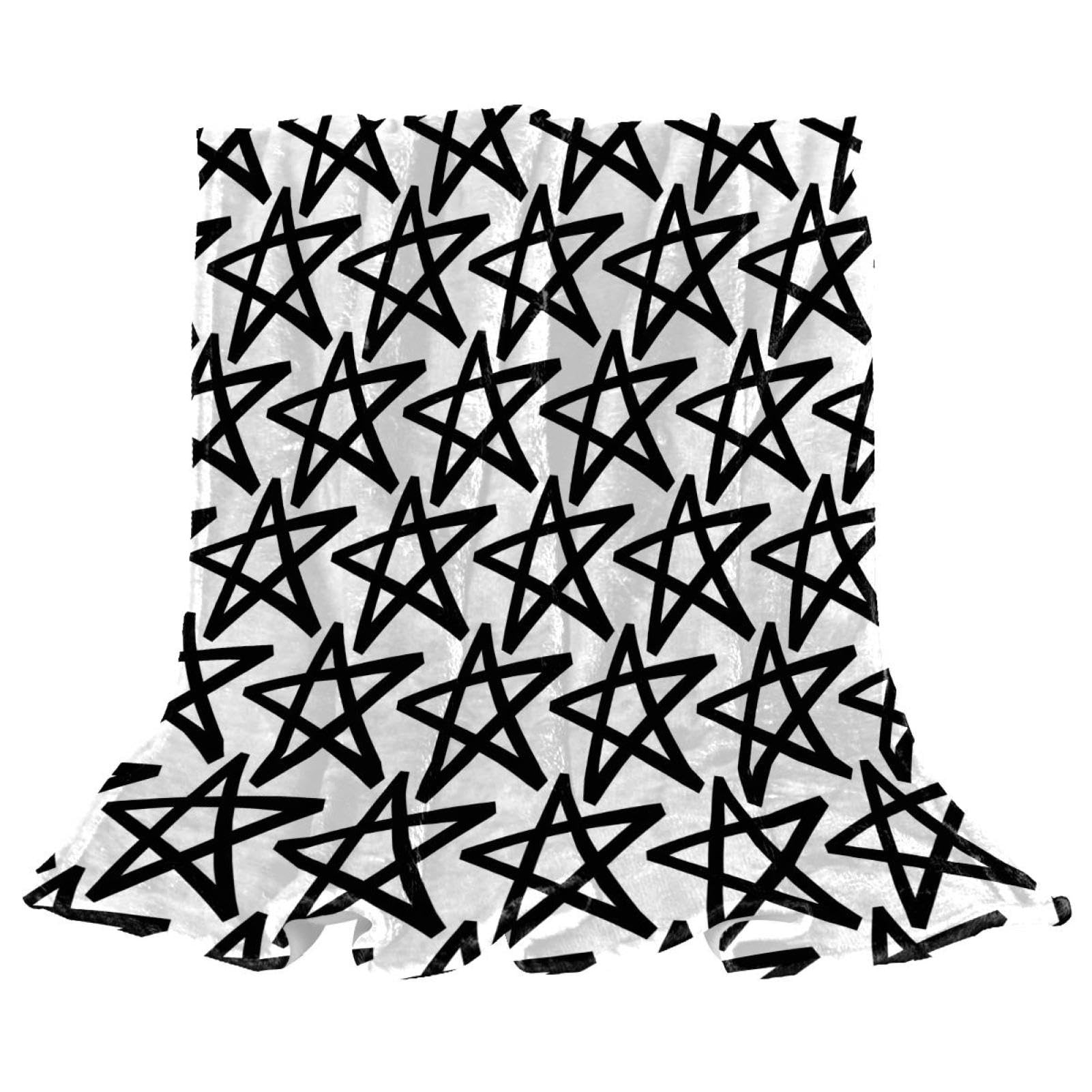 Couverture polaire étoiles noires et blanches 150x130 cm pour lit et canapé
