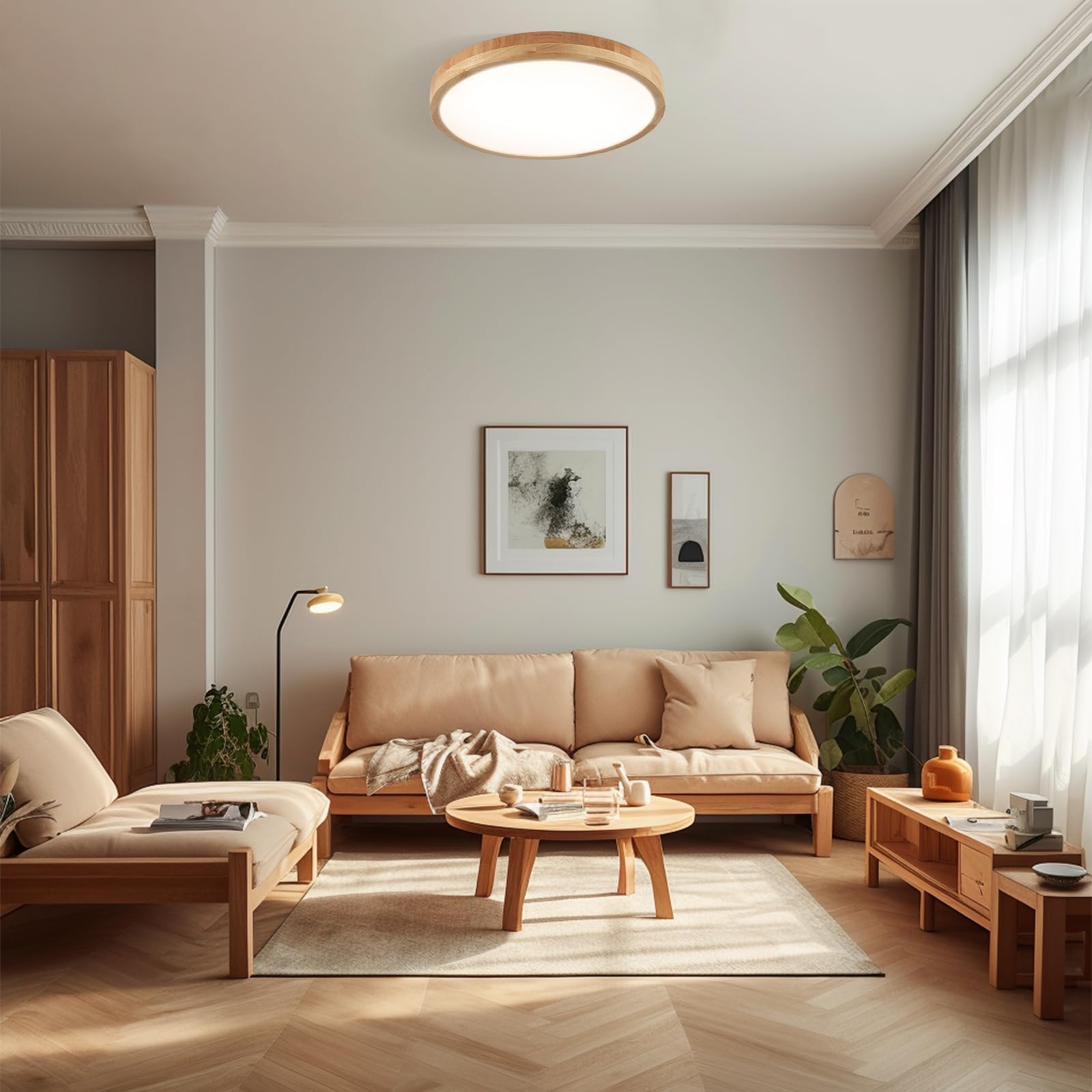 Plafoniera A LED In Legno Schindora - 28W, Dimmerabile, 40cm Ø, 3000-6000K, Con Telecomando - Foto 8