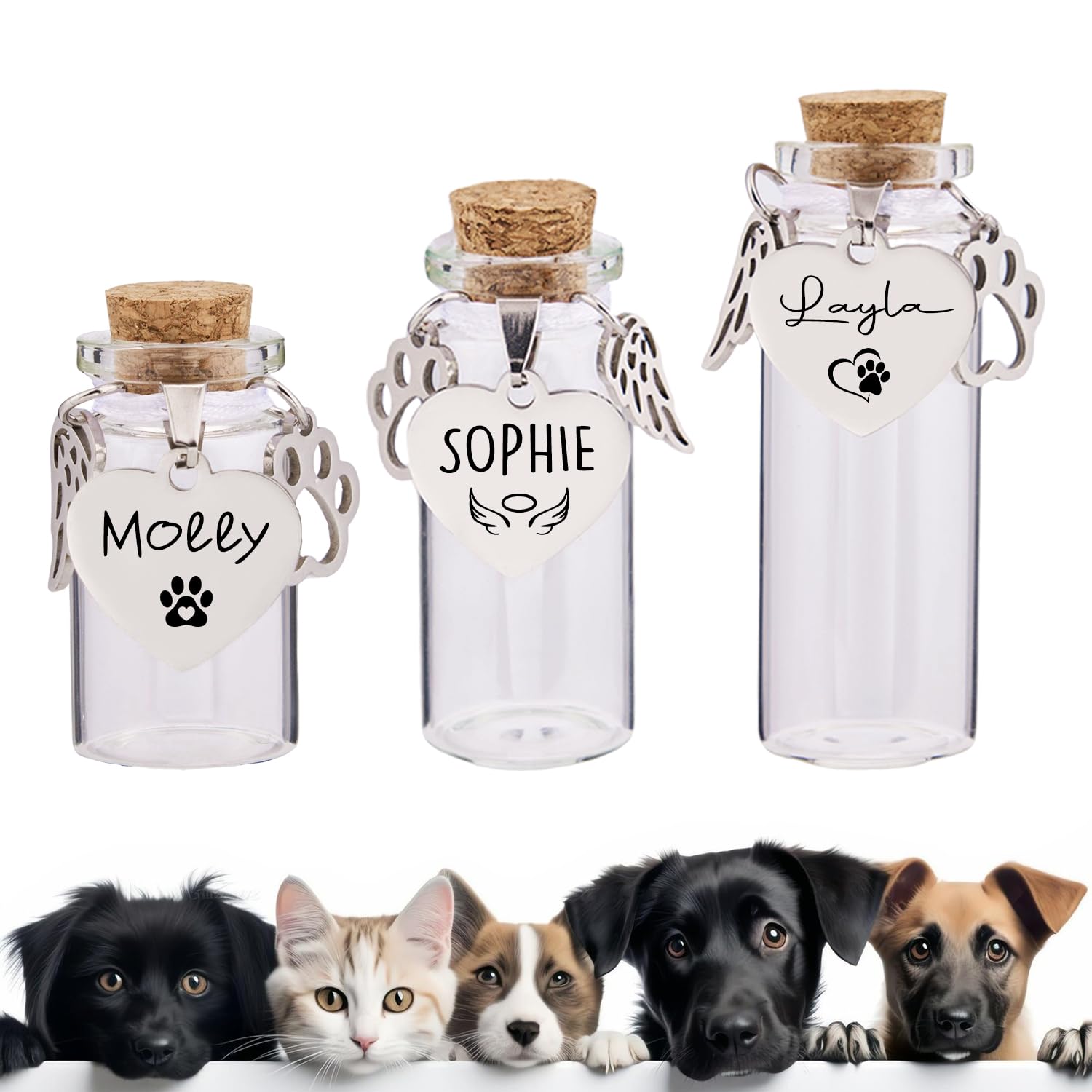 Signifyule Personalized Pet Memorial Bottle for Pet Hair,Keepsake for Dog Hair with Heart Shape Custom Pet Name Glass,Pet Fur Memorial Fur,Pet Loss