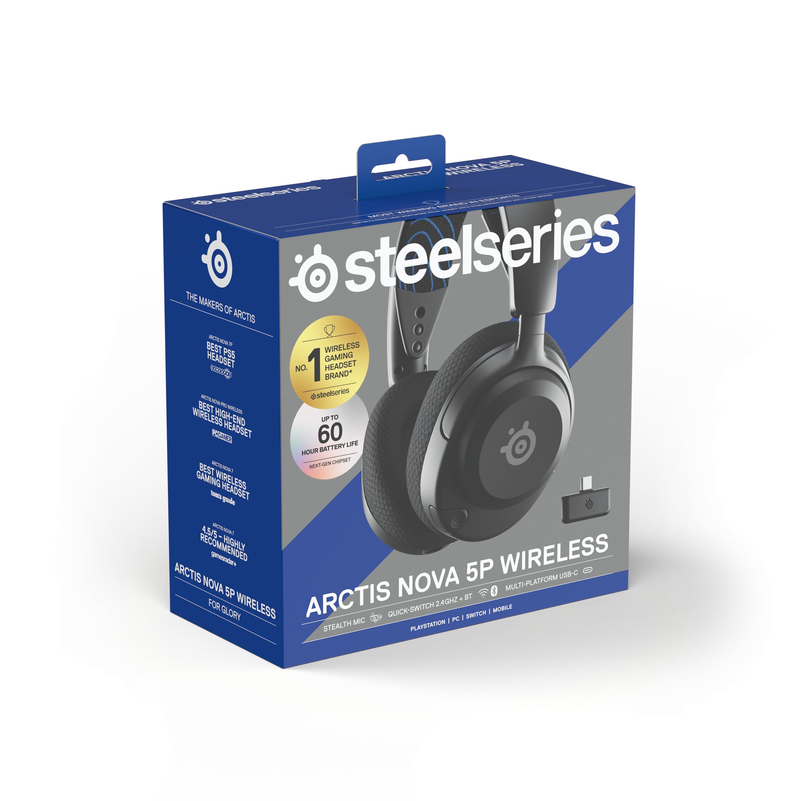 SteelSeries Arctis Nova 5P Cuffie Wireless PS5 Driver magnetici al neodimio Batteria 60 HR 2,4GHz BT Microfono ClearCast Gen2.X