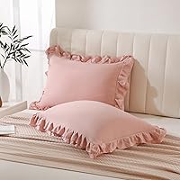 Vista 13 de Bedbay Juego de 2 fundas de almohada beige tamaño Queen, fundas de almohada con volantes, fundas de almohada Shabby Chic tamaño estándar, fundas
