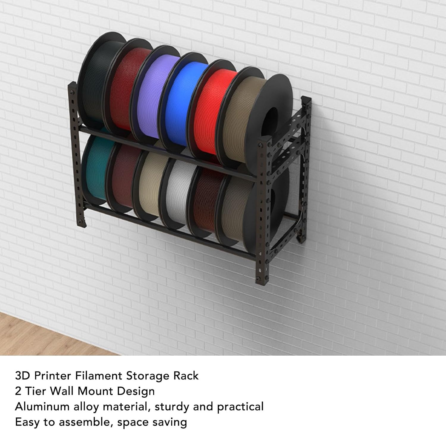 3D Printer Filament Storage Rack Heavy Duty Aluminum Alloy Wall Mount Spool Holder Organizer Shelf for 200mm Diameter Filament Spools Workshop Garage