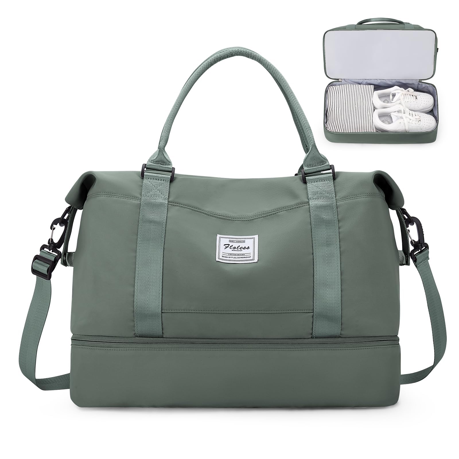 SEAFEW Bolsa de Viaje 40x20x25 para Ryanair,Impermeable Bolsa de Deporte para Gimnasio,Bolsa de Mano Equipaje de Fin de Semana 40x30x20 para Mujer,Bolso de Natación para Playa,D15-Gris Claro — view 48