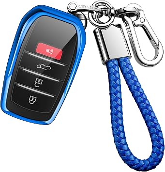 For Toyota Key Fob Cover with keychain,Key Shell Case for 2025-2026 Camry 4Runner 2021-2026 Venza,RAV4 Prime,Sienna, 2019-2026 Land Cruiser,Fortuner,Mirai, 2023-2026 Corolla,Highlander,Prius-Blue
