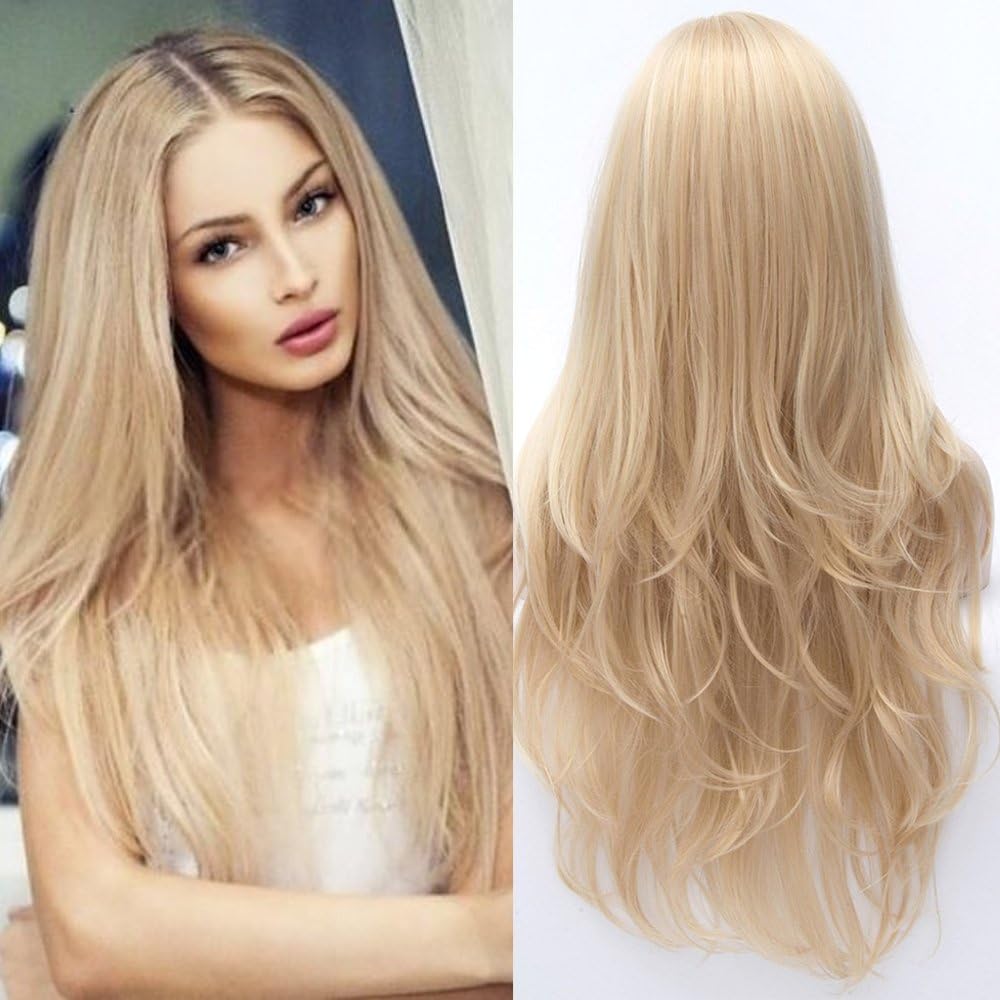 Deyngs Hair Long Curly Wavy Blonde Wig Cosplay Costume Parties Wig Synthetic Full Wigs For Women
