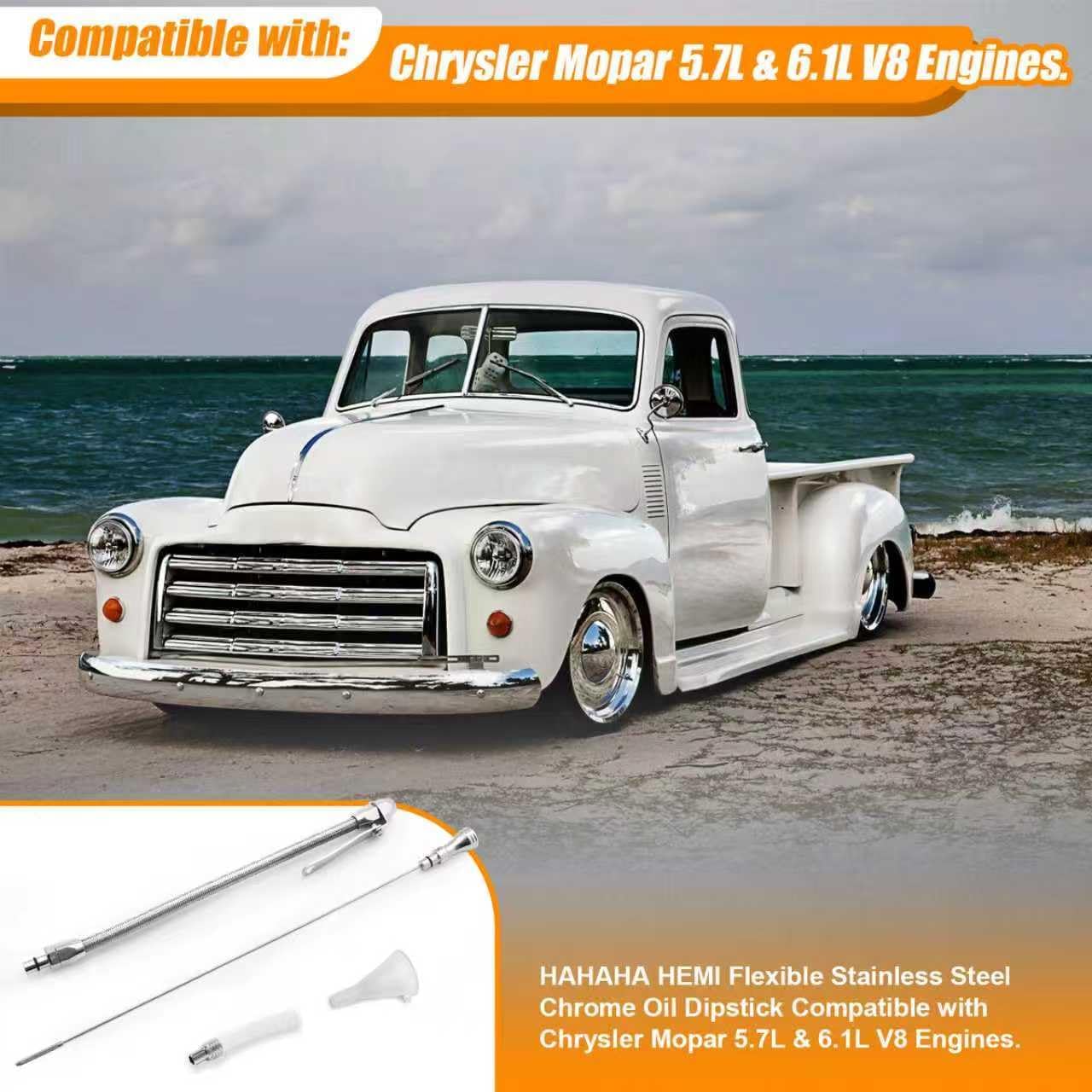 HAHAHA HEMI Flexible Stainless Steel Chrome Oil Dipstick Compatible with Chrysler Mopar 5.7L & 6.1L V8 Engines. (Chrome)