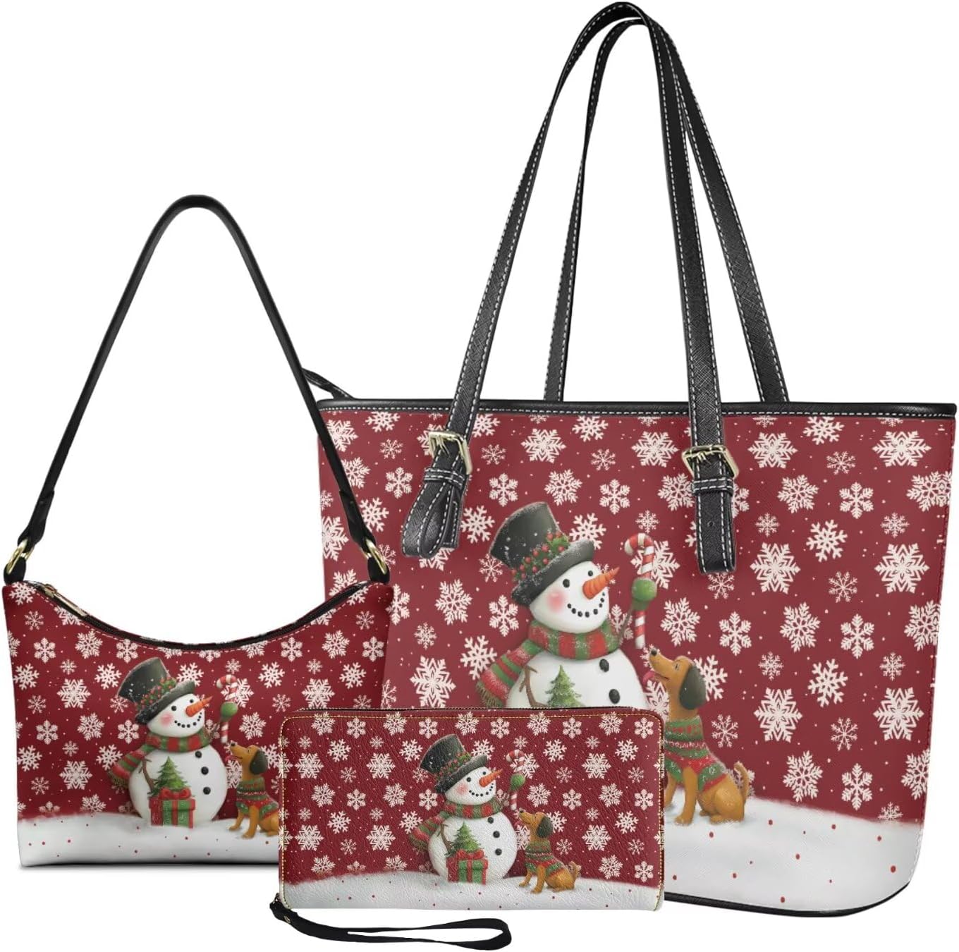 3pcs Tote Bag Set for Women, Ladies, Leather Underaem Bag Waterproof Wristlet Purses for Christmas