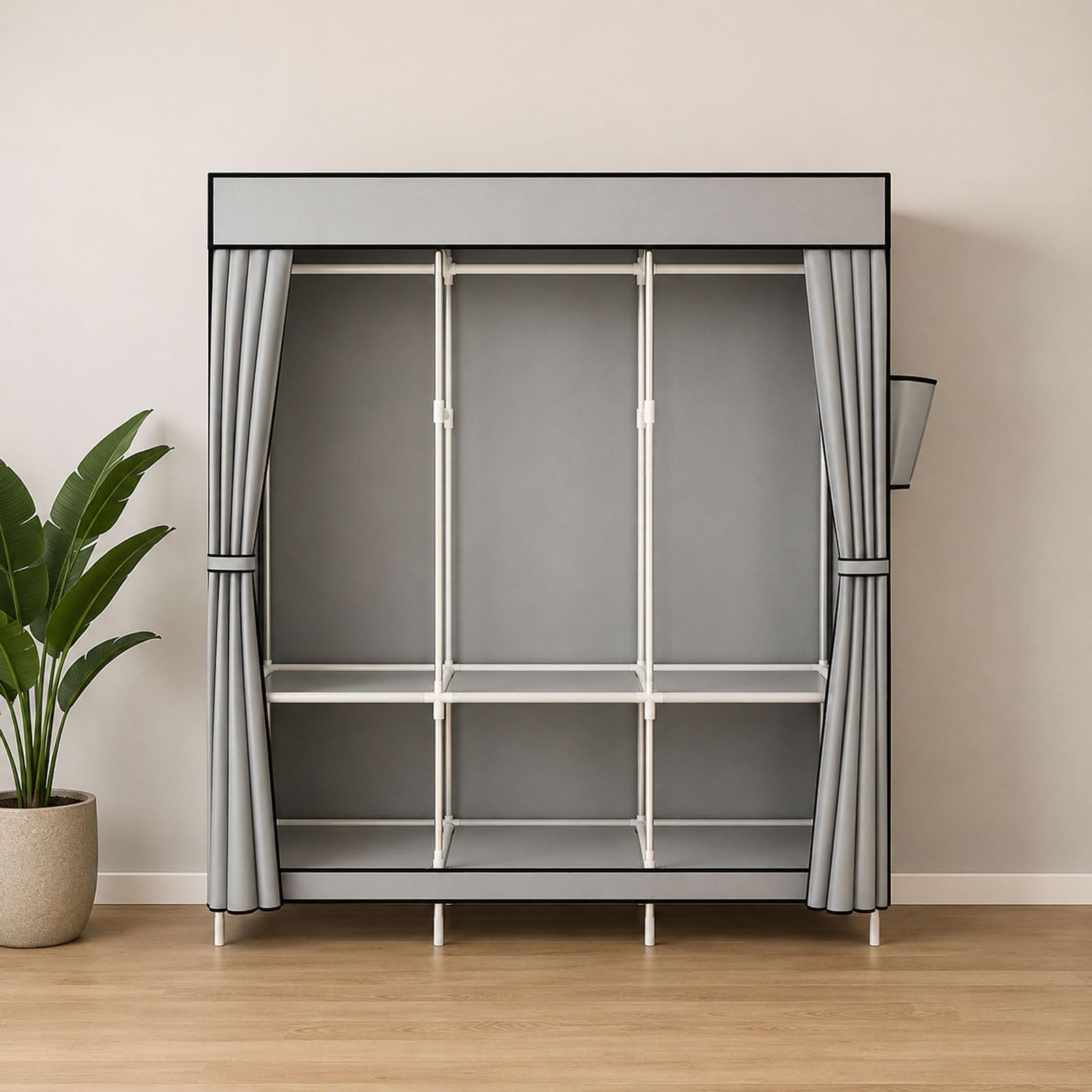 Generisch Kleiderschrank Stoff Stabil, Stoffschrank mit Fächern, Stoffschrank mit großer Kapazität, mit Abdeckung, 6 Lagerregalen und 3 Kleiderstangen, Stabiler Freistehender,Lila,41.3''