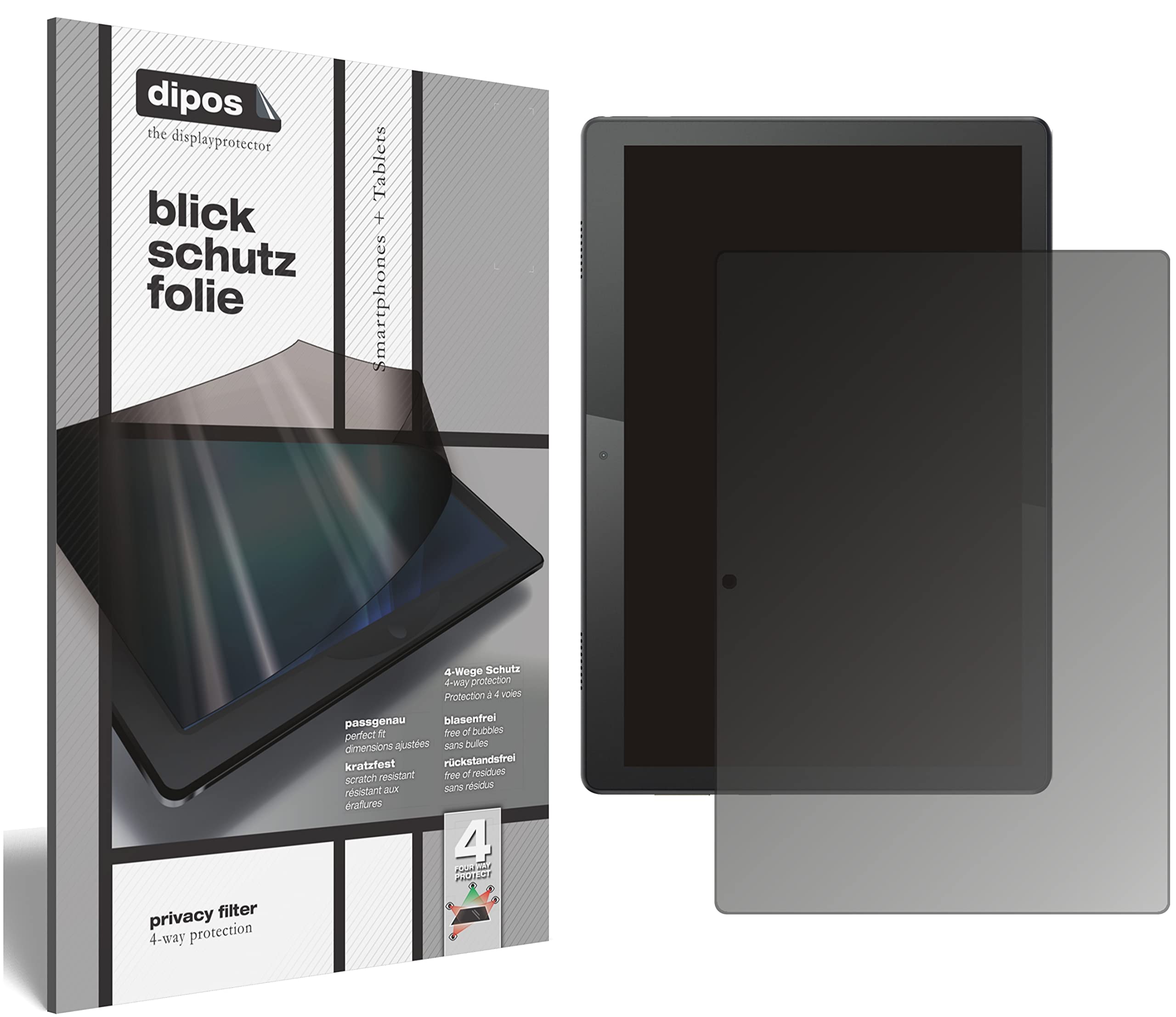 dipos Pellicola Privacy per Lenovo Tab M10 | Protezione schermo opaca Anti-Spia a 4 Vie, si adatta perfettamente, antigraffio, senza bolle, autoadesiva
