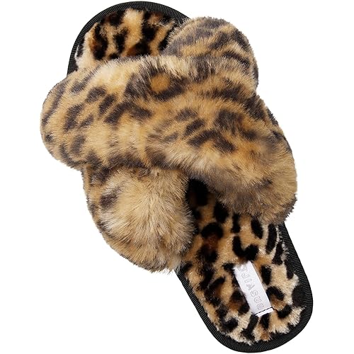 JIASUQI Women's Open Toe Slippers Fuzzy Fluffy House Slippers for Women Cozy Criss Cross Furry Slides Slippers