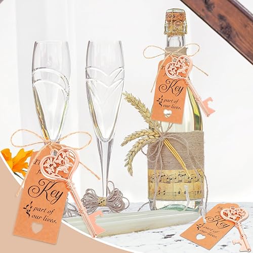 Miniatura 5 de 50 abridores de botellas con llave de mariposa, recuerdos de fiesta de boda, diseño de esqueleto vintage de mariposa de oro rosa con tarjetas de