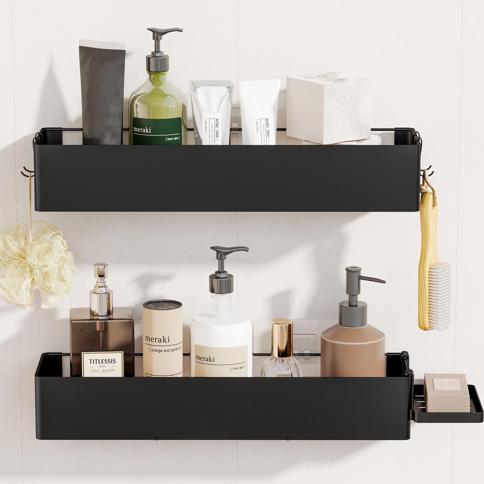 Photo 1 of Fixwal 3 Pack Shower Caddy Bathroom Organizer Shelf with 4 Hooks, Rustproof Strong Adhesive Storage Rack with Soap Holder No Drilling for Inside Shower Home Kitchen Organizer (Black)