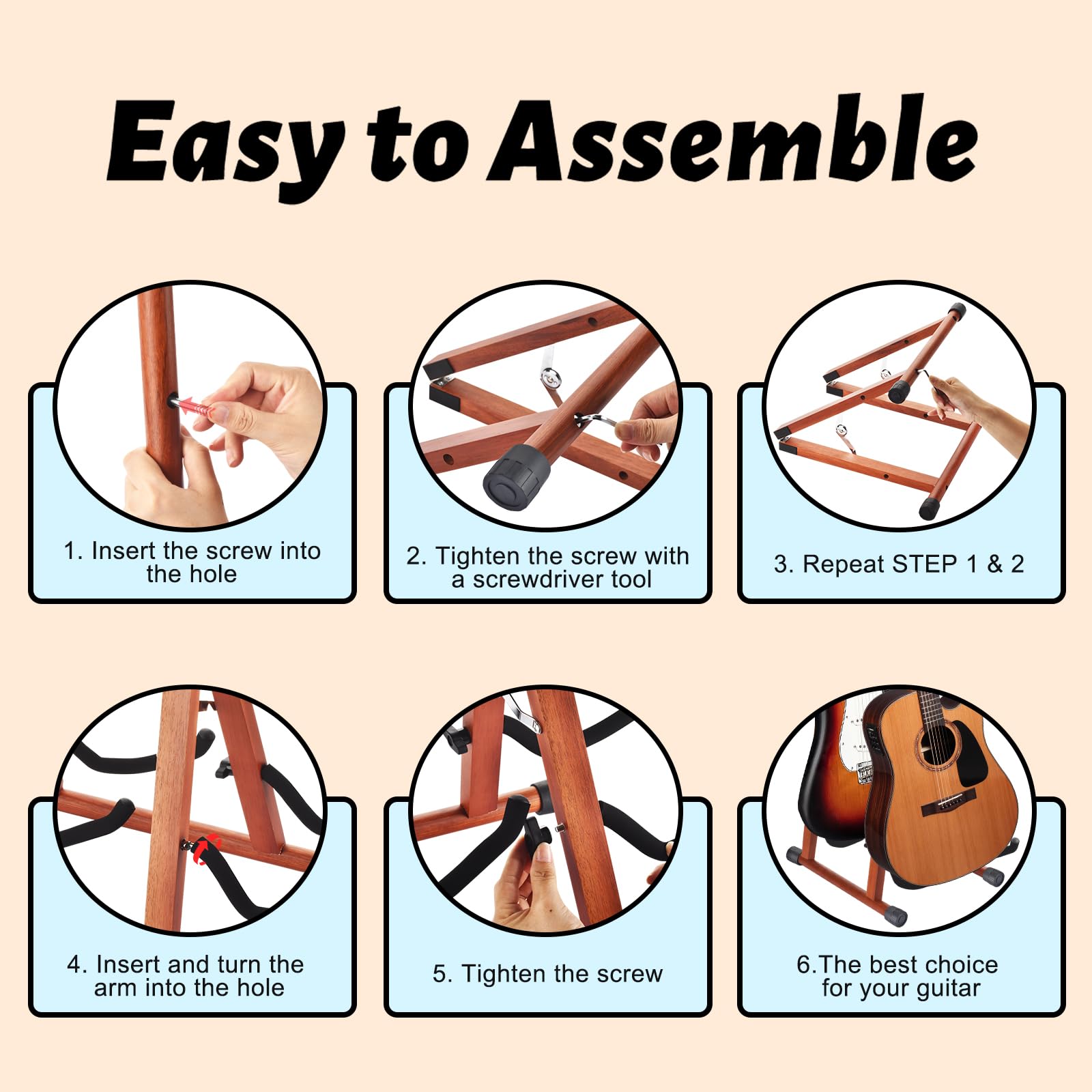 DOMMI Soporte Múltiple para Guitarras - Soporte de Piso Doble en Forma de A con Brazos de Espuma Blanda, Ajustable para Guitarras Acústicas, de Bajo y Eléctricas, Fácil de Montar