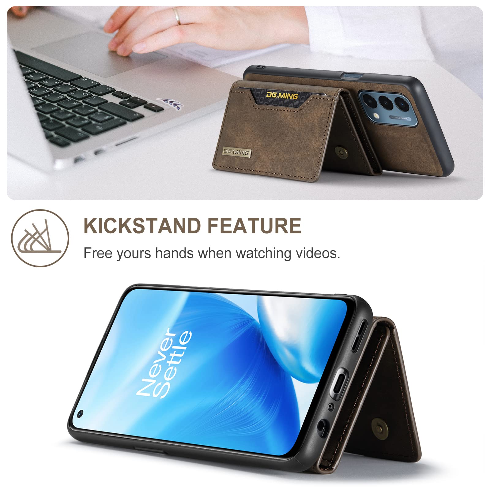 Custodia Portafoglio 2 In 1 Per OnePlus N20 5G - Pelle PU Con Supporto E 8 Slot Carte - Colore Caffè
