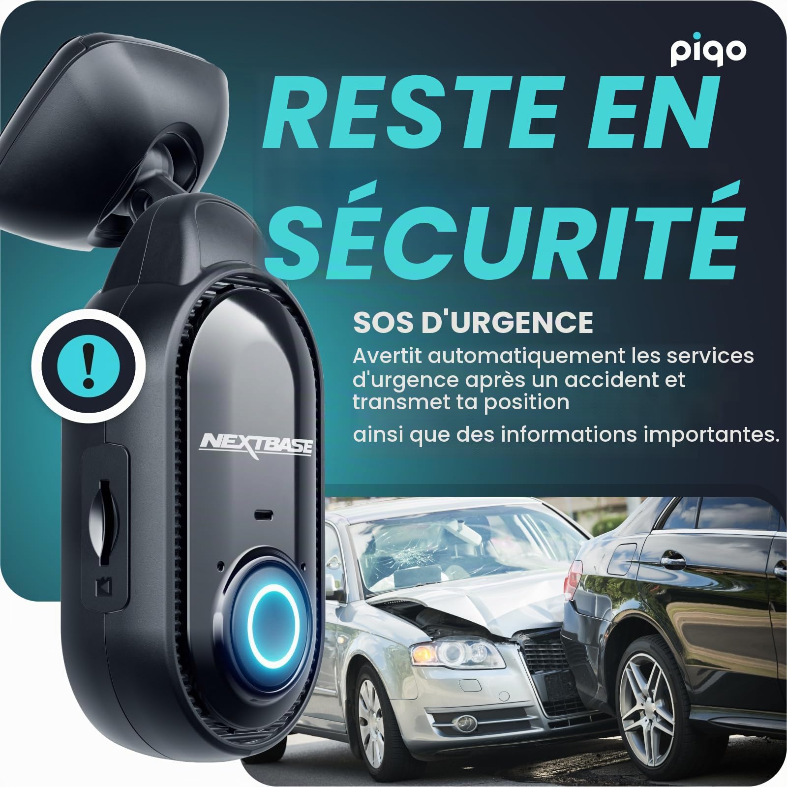 Nextbase Piqo Caméra embarquée 2K+SD 32Go | Caméra de voiture compacte QHD sans écran | Surveillance du stationnement et enregistrement en boucle