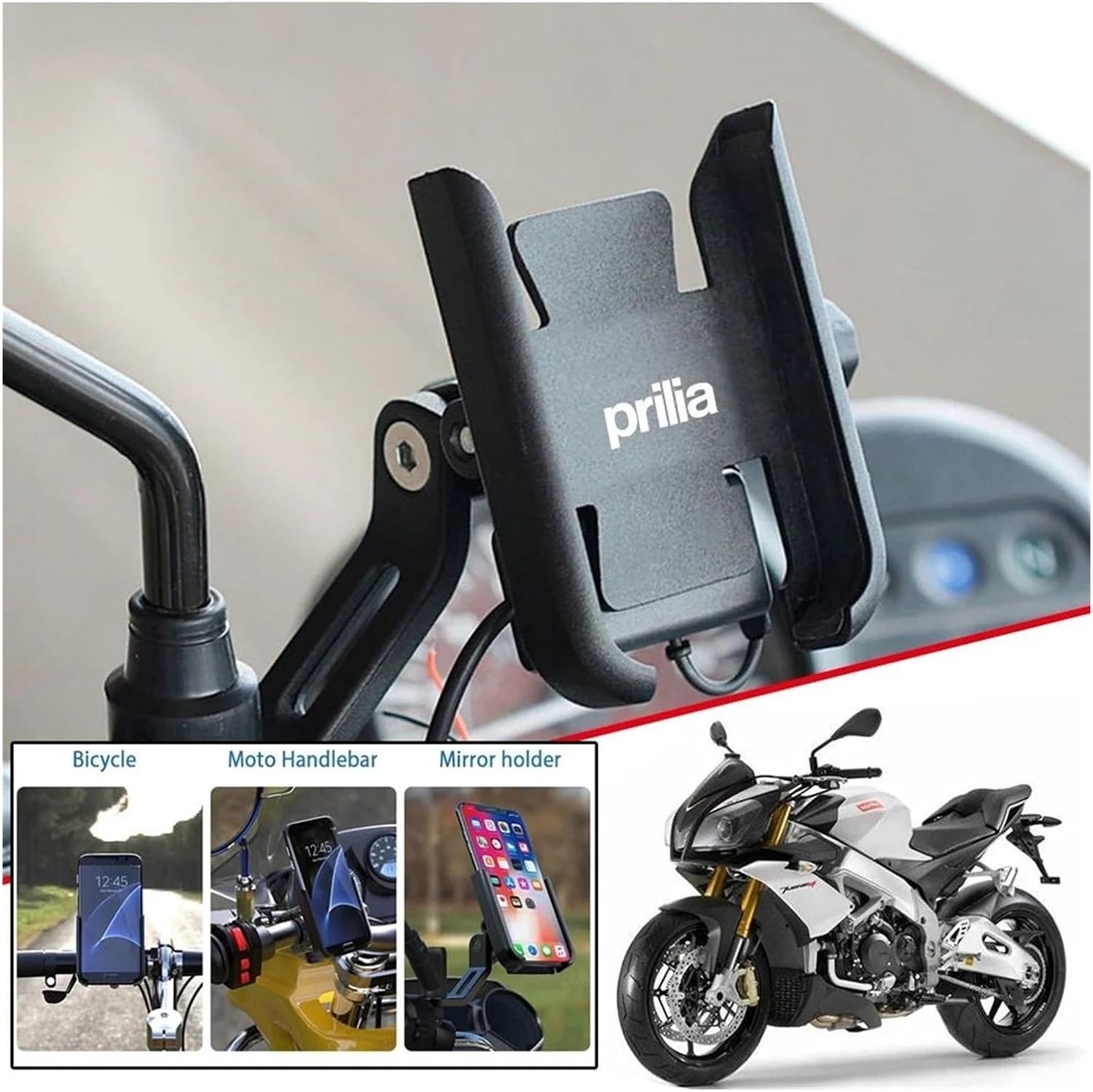 Motorcycle Accessories Handlebar Mobile Phone Holder GPS Mount for SR GT200 Tuono660 TuonoV4 Tuareg 660(Silver)