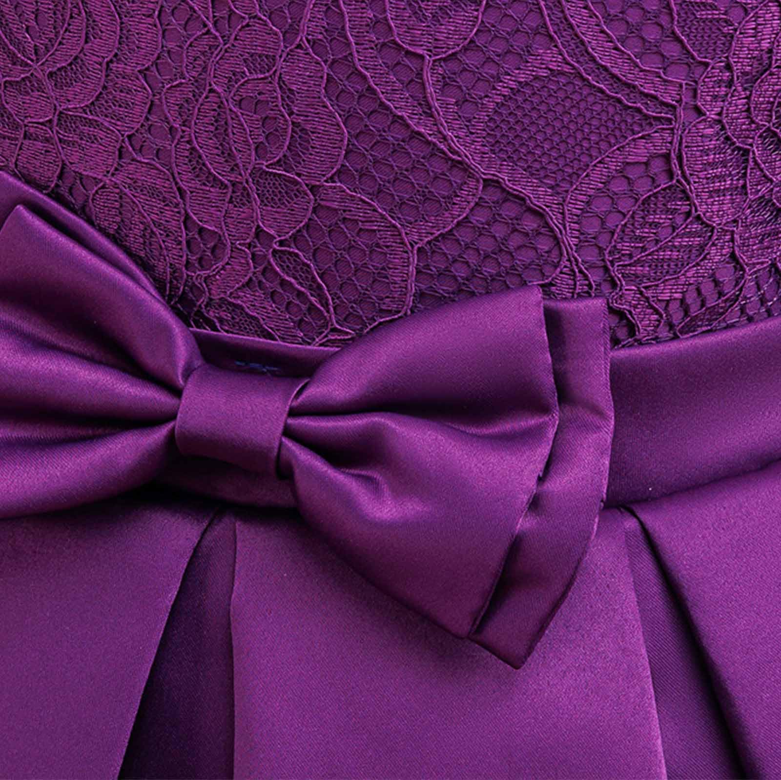 Generisch Elegante abito da festa da bambina con finiture in pizzo, maniche lunghe, top in raso con fiocco