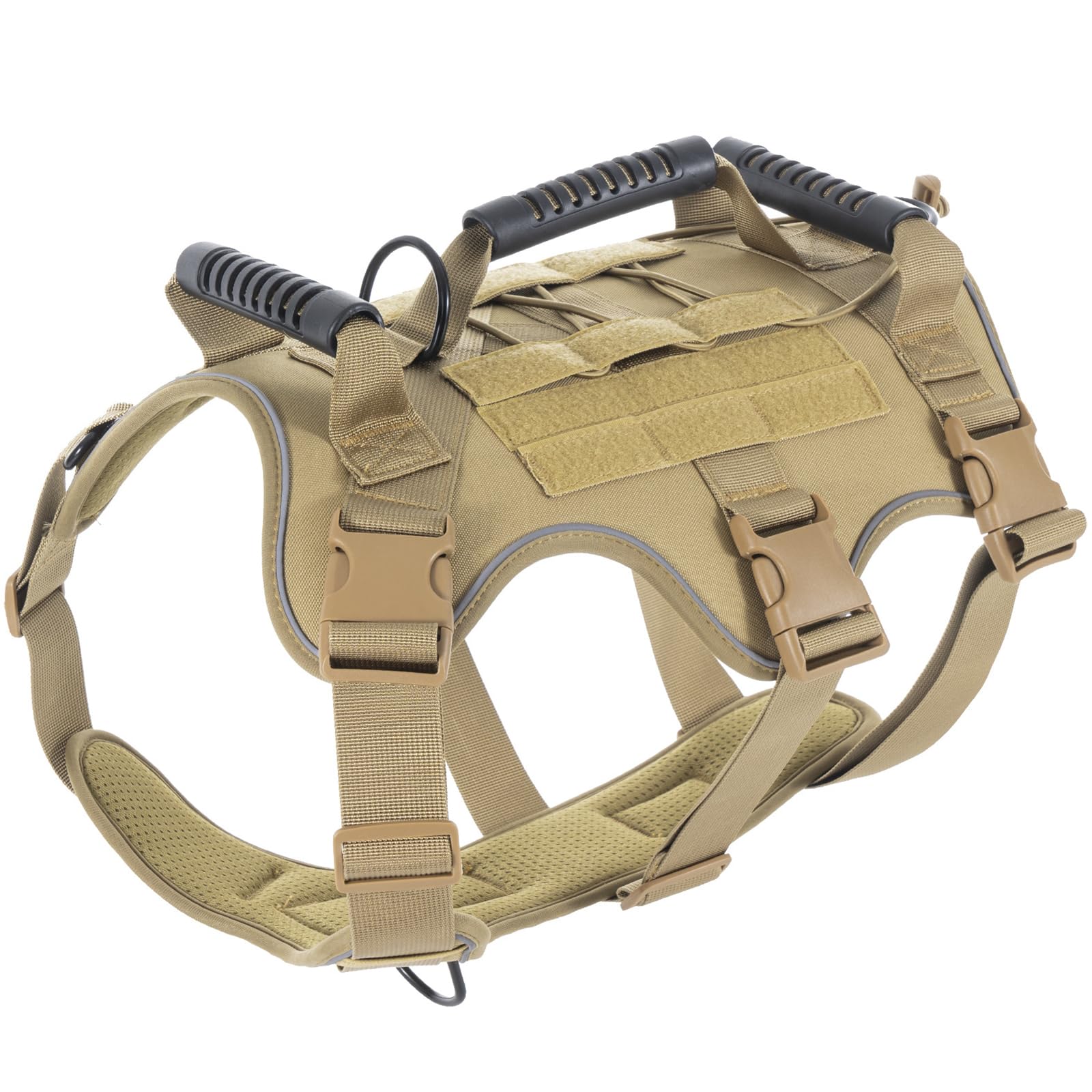 RUYICZB Tactical Dog Harness, No Pull Adjustable Reflective Military Dog Harness with Handle And DIY Molle& Loop Panels, Heavy Duty Service Dog Vest for Walking Hiking Training,Khaki,L