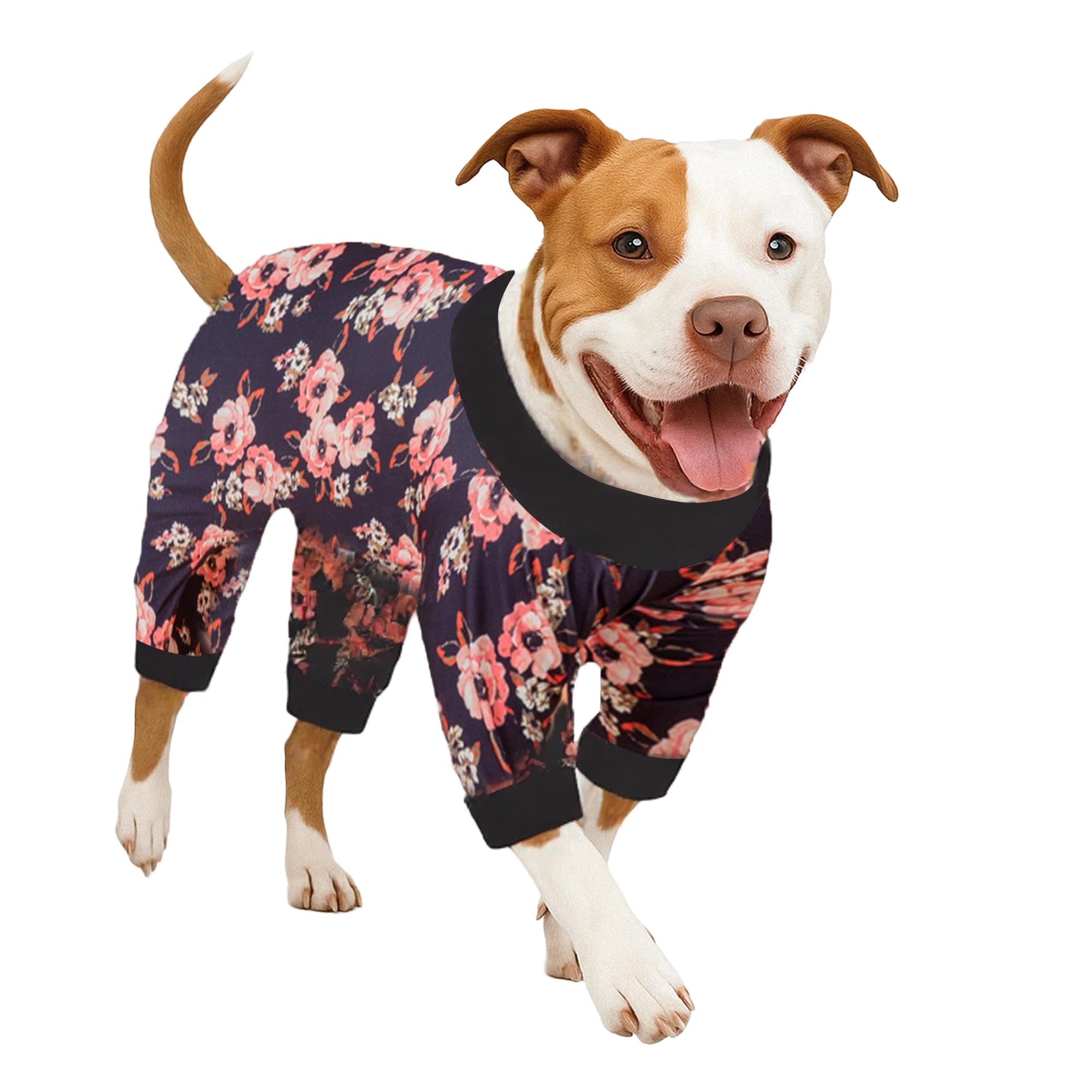 LovinPet Hunde-Schlafanzug Für Große Rassen – Langärmlig, Dehnbar, Anti-Lecken, Floraler Druck, Größe 3XL