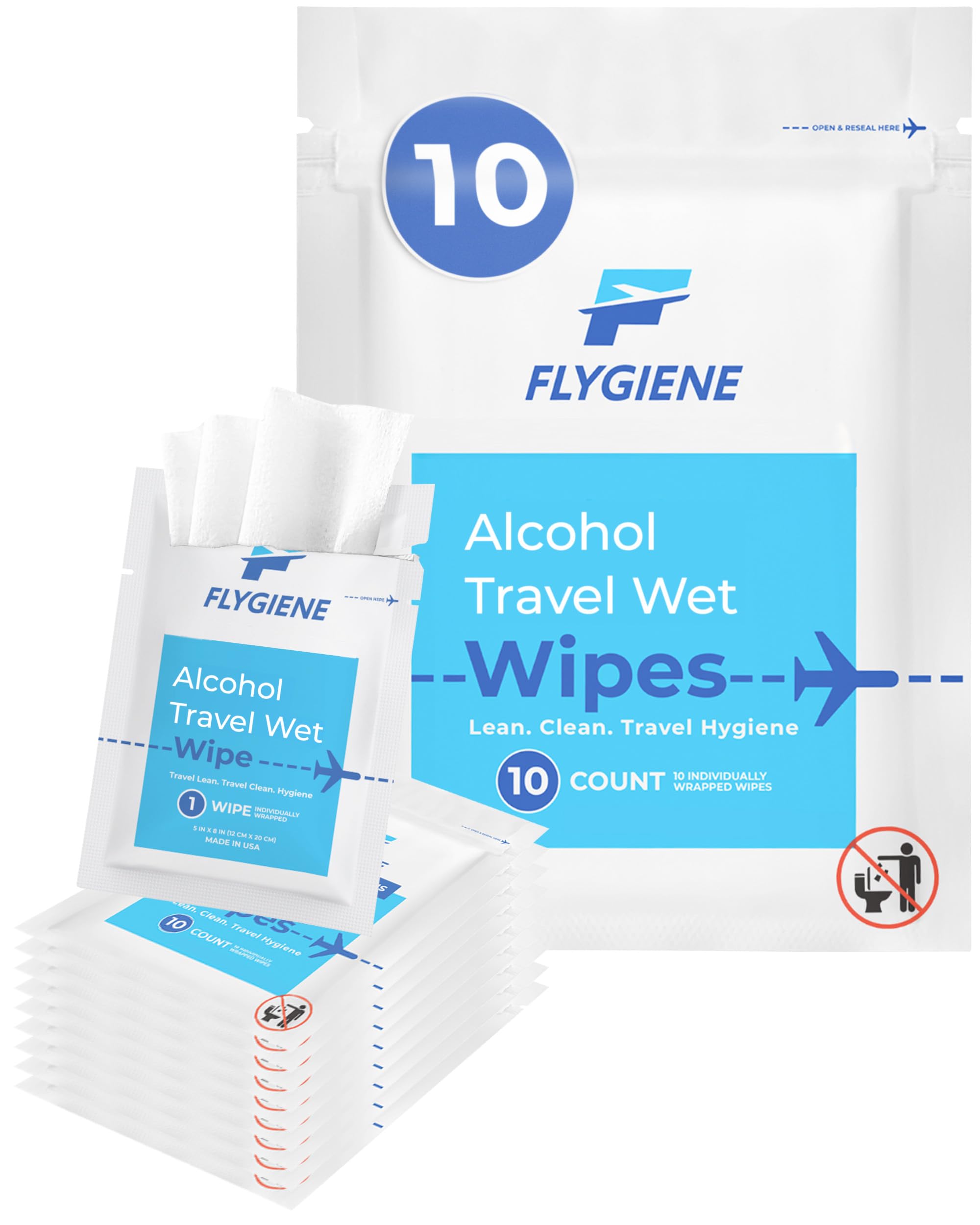 Travel Wet Wipes for Hands & Surfaces – TSA-Approved, Compact & Unscented Sanitizing Wipes Travel Pack – 70% Alcohol Wipes Individually Wrapped, 10 Count (Pack of 1)