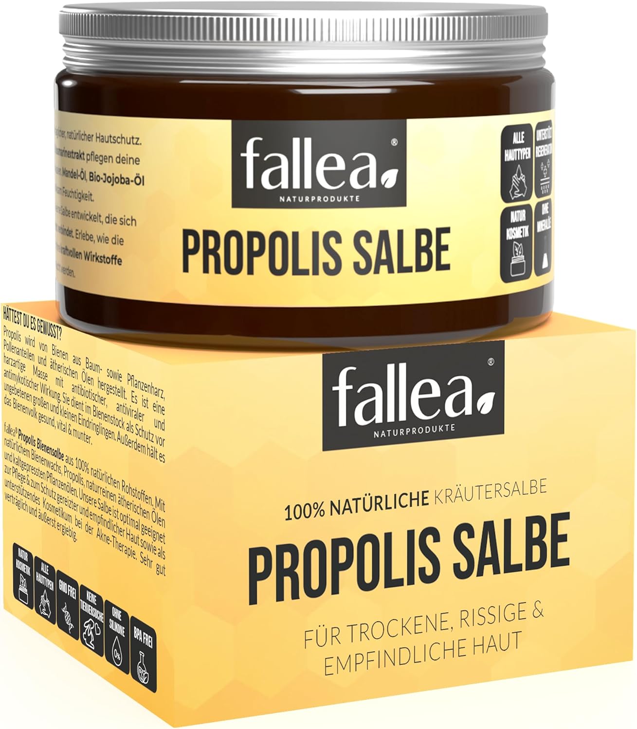 fallea Propolis zalf, hoge dosering bij acne, neurodermitis, crème tegen jeuk, droge gebarsten huid, wondzalf van 100% natuurlijke grondstoffen, bijenzalf, propolis-balsem, 50 ml fallea Propolis zalf, hoge dosering bij acne, neurodermitis, crème tegen jeuk, droge gebarsten huid, wondzalf van 100% natuurlijke grondstoffen, bijenzalf, propolis-balsem, 50 ml