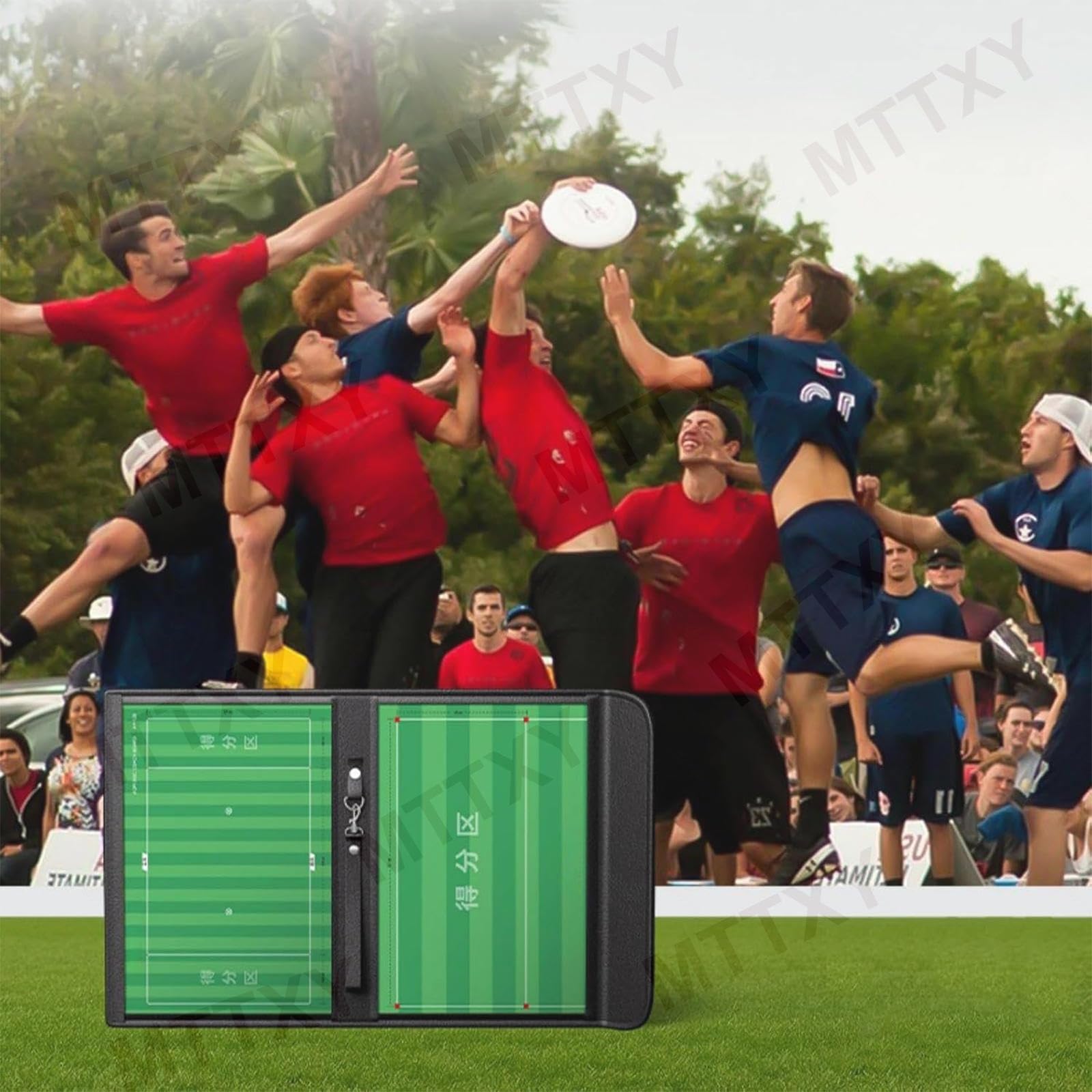 Magnetyczna tablica taktyczna do frisbee, wykonana ze skóry, składana, dwustronna, z możliwością ścierania, z pisakiem i magnetycznymi pionkami szachowymi do meczów i treningów (53 x 32 cm).