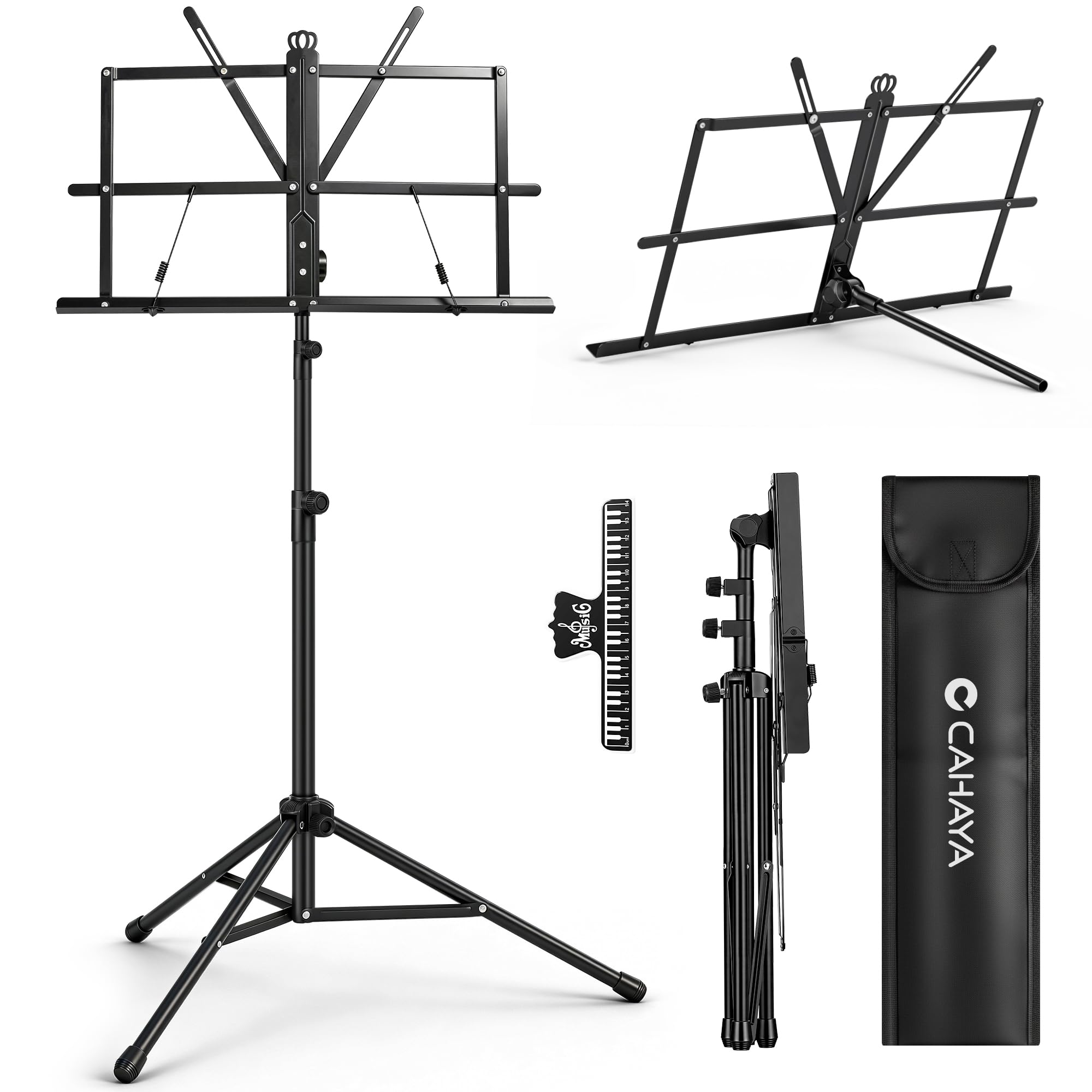 CAHAYA 2-in-1 Desktop & Floor Stand Music Stand - Portable Music Stand, Height Adjustable, Foldable with Carry Bag & Music Clip for Students, Musicians, Outdoor Performances