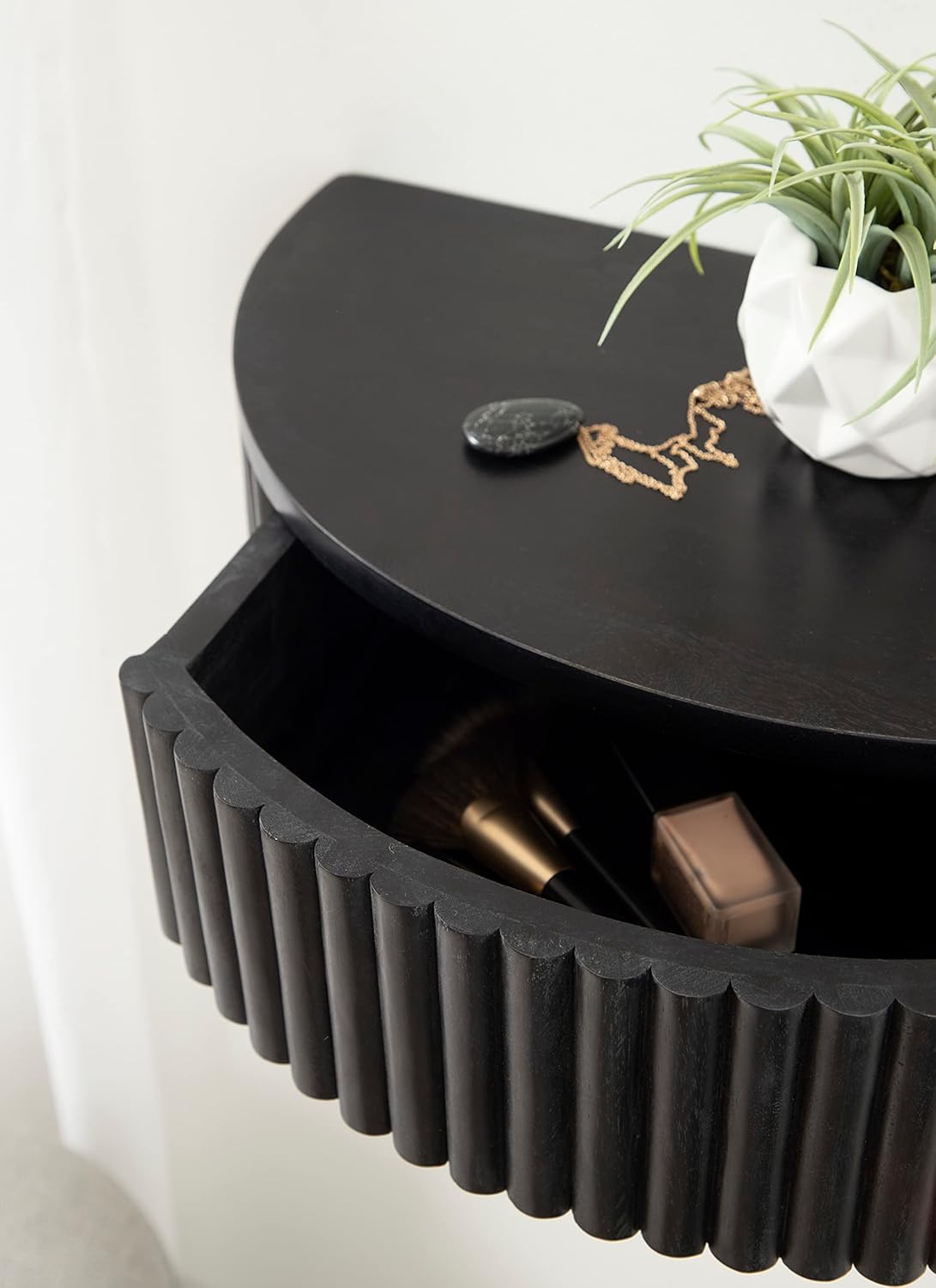 Kate and Laurel Reid Ribbed Wooden Floating Side Table, 20 x 11 x 6, Black, Modern Wood Floating Nightstand with Drawer for Extra Storage and Added Functionality