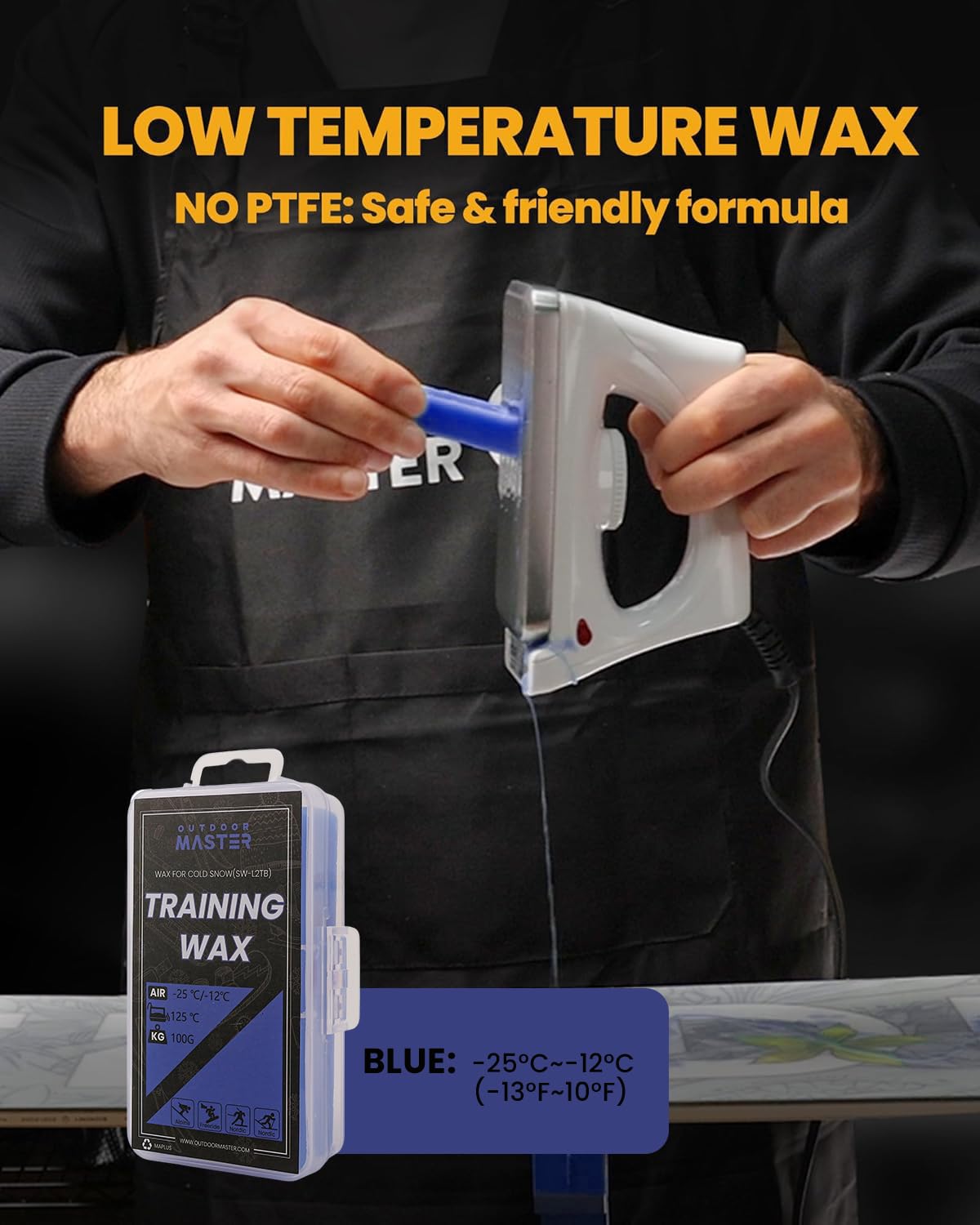 OutdoorMaster Kit de afinación y encerado para esquí y snowboard con plancha de cera, cera universal, afinador de bordes, cepillo, raspador de cera, Ptex, tornillo de fijación, banda de goma (negro,