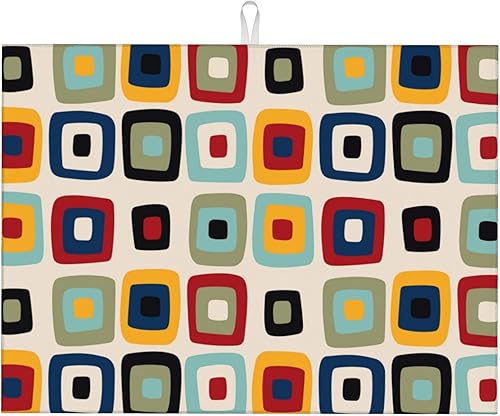 Miniatura 17 de Tapete de secado de platos de microfibra retro atómica de mediados de siglo para encimera de cocina, 18 x 24 pulgadas, color amarillo, tapete Atomic