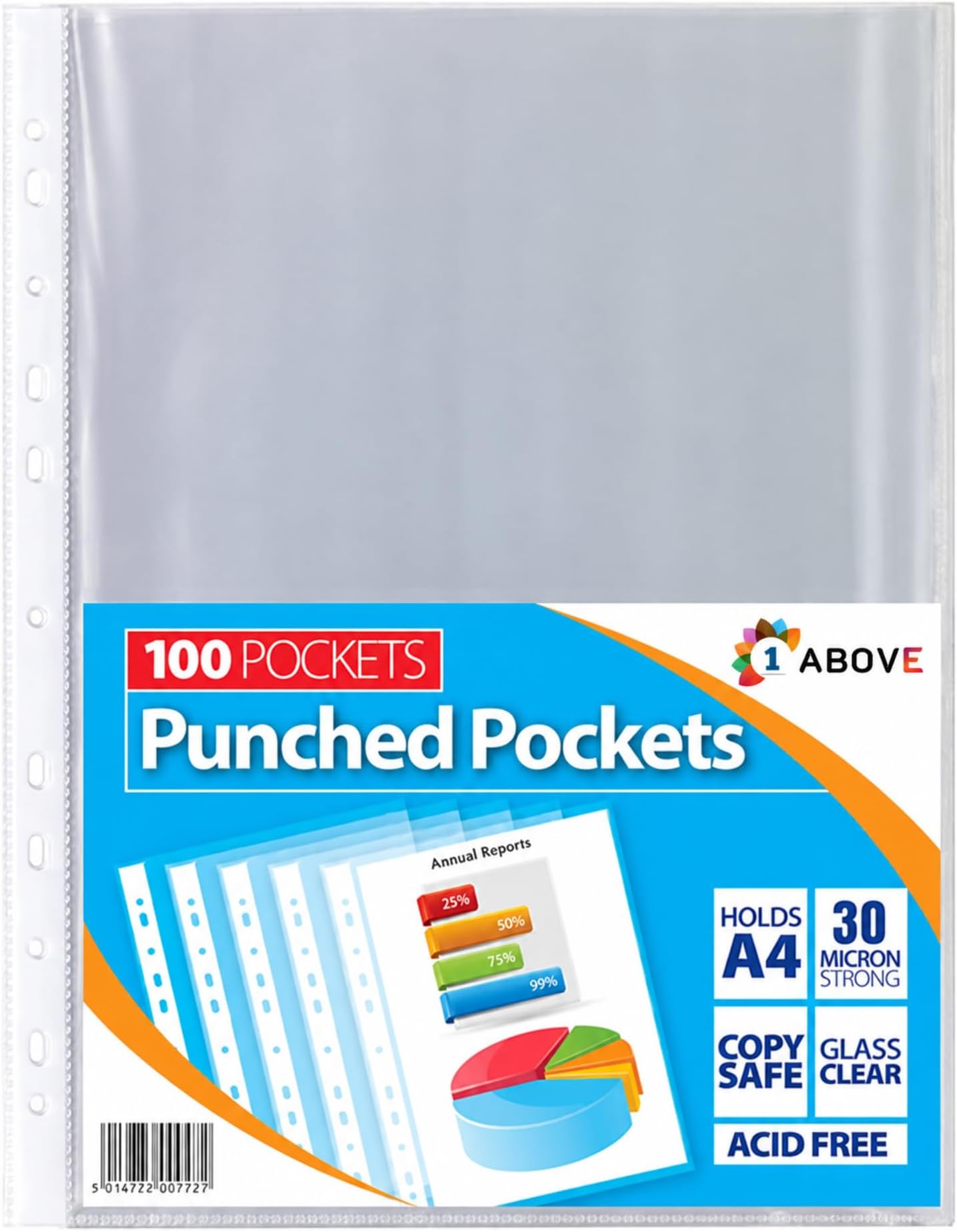 30 Micron 100Pack A4 Glass Clear Plastic Wallets Punched Poly Pocket Paper Document Files
