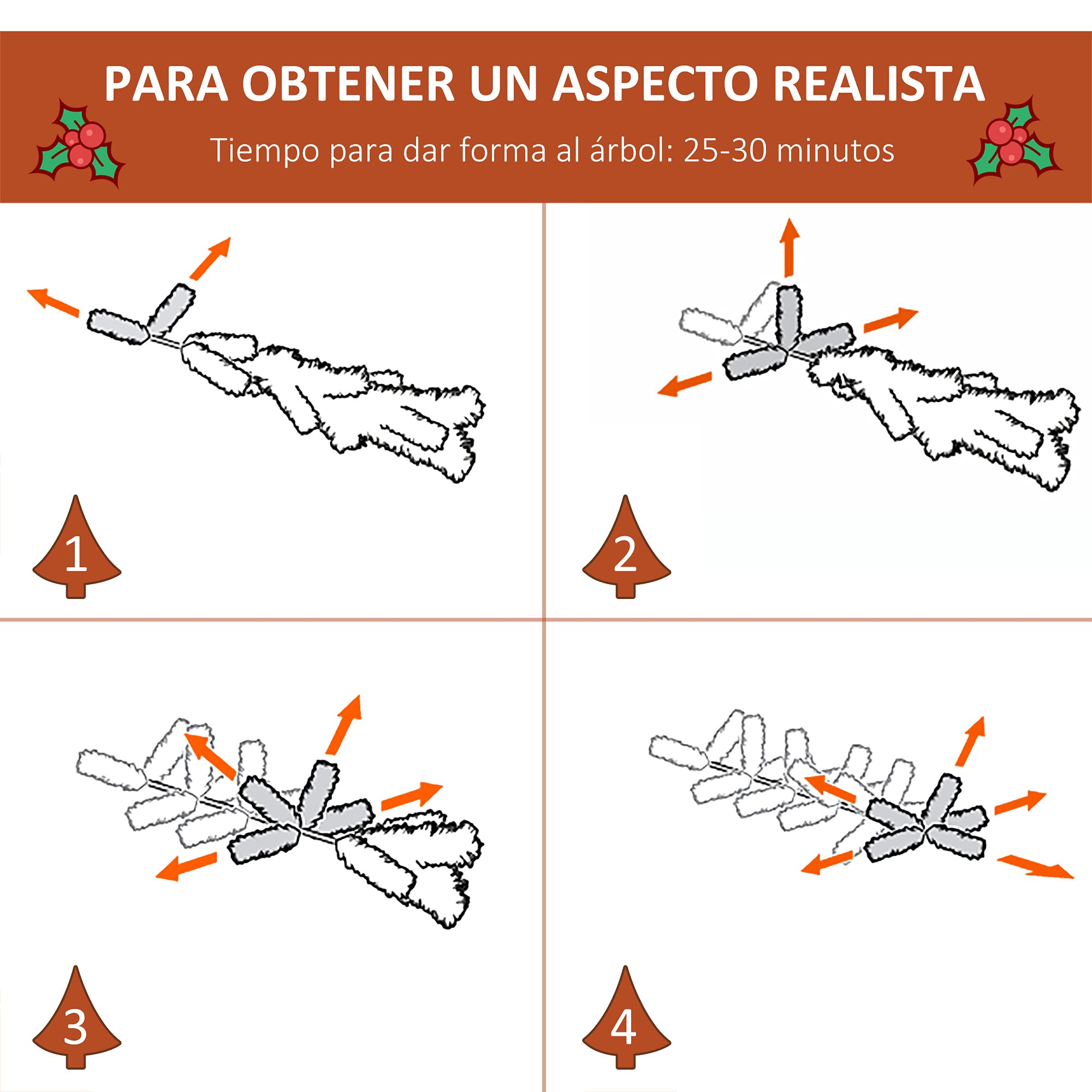 HOMCOM Árbol de Navidad Artificial 180 cm con 678 Ramas 53 Piñas Verde | 53 Bayas, Hojas de Plástico PE, Base de Soporte Plegable Metálica, Decoración Navideña para Interiores
