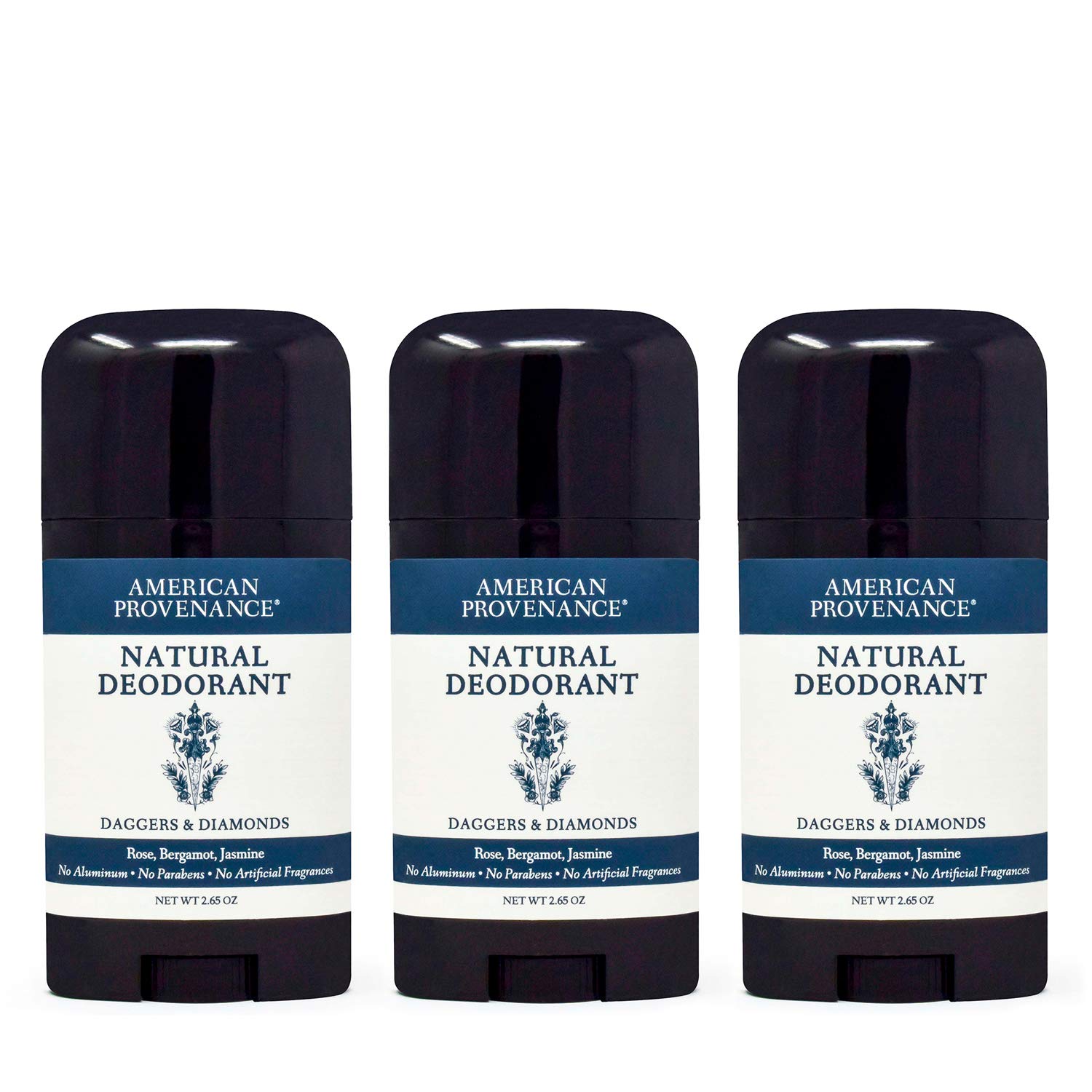 American Provenance - Natural Deodorant for Women and Men, Aluminum-Free Deodorant, 3-Pack Daggers & Diamonds (Rose, Bergamot & Jasmine Blend)