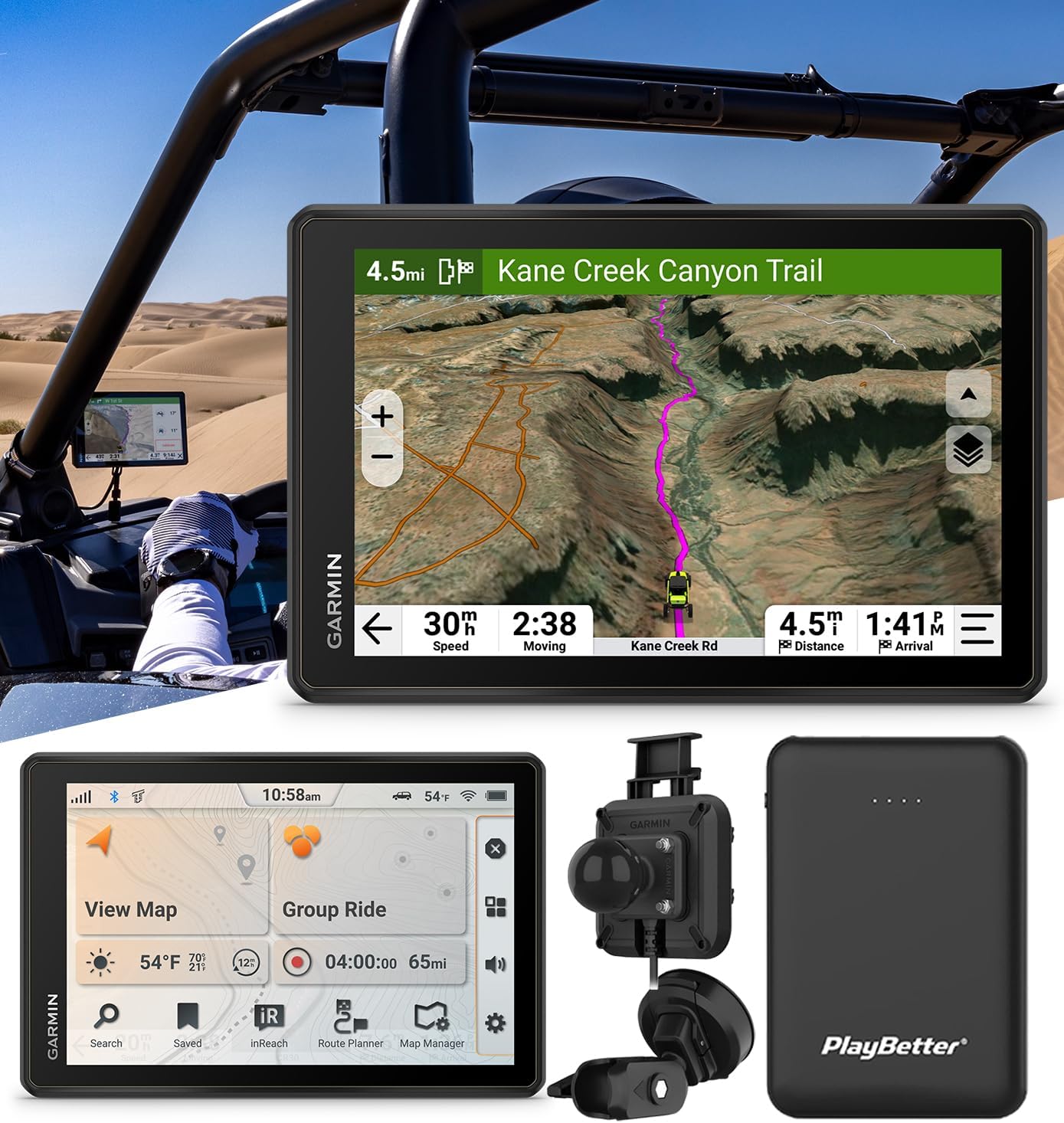 Garmin Tread 2 SxS Off-Road GPS Navigator Bundle - 8" All-Terrain Navigator with Ultrabright Display, Topo Maps, Elevation, Satellite Imagery with PlayBetter Portable 5000mAh Charger