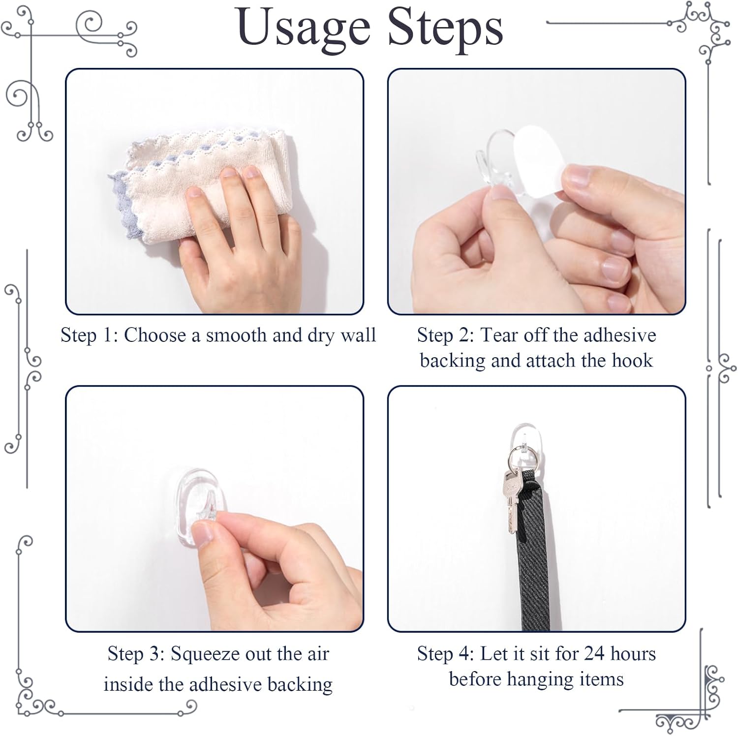 Jetec 60 Pieces Clear Adhesive Wall Hooks Transparent Reusable Seamless Hooks for Hanging Small Sticky Acrylic Hangers with Non Marking Sticker for Kitchen Bathroom Bedroom Office