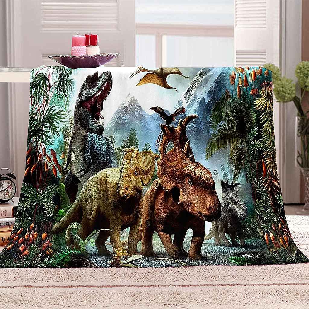 Couverture flanelle 3D dinosaure thermorégulatrice et ultra douce pour chambre