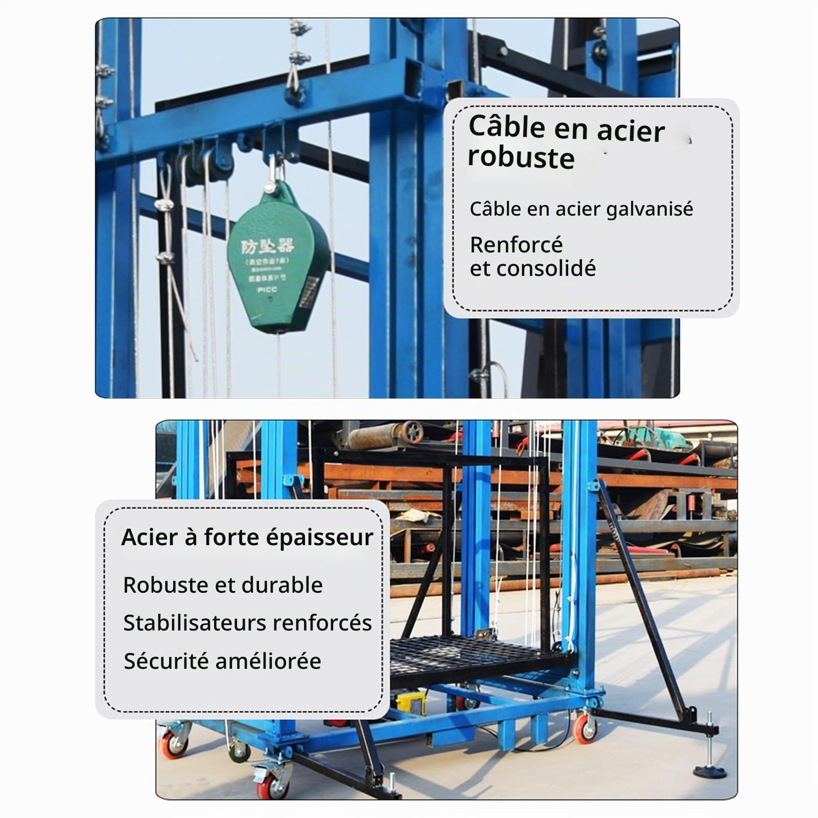 Échafaudage électrique avec télécommande, échelle de construction pliable, charge maximale de 400 kg, hauteur de levage de 2 m
