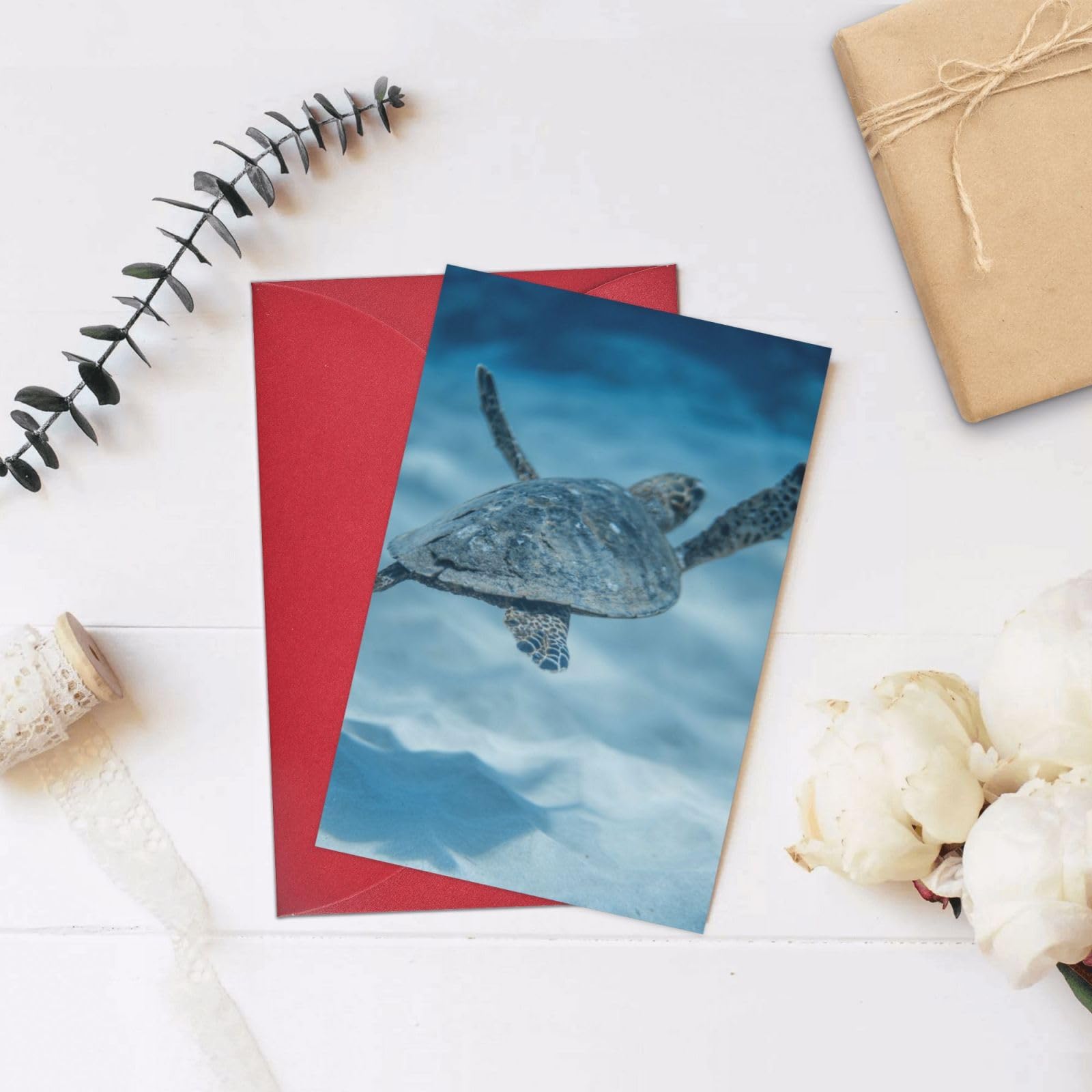 Biglietto di auguri con stampa tartaruga marina, con buste, biglietto