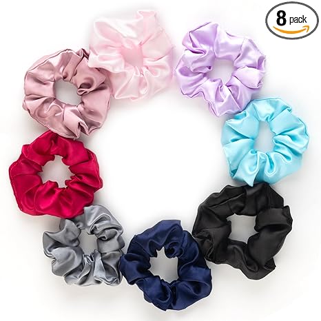 Satin Scrunchies for women/girls | Same Colors in the Image (Pack of 8) | hair scrunchies for women | scrunchies set with Strong Elastic & Pastel colors