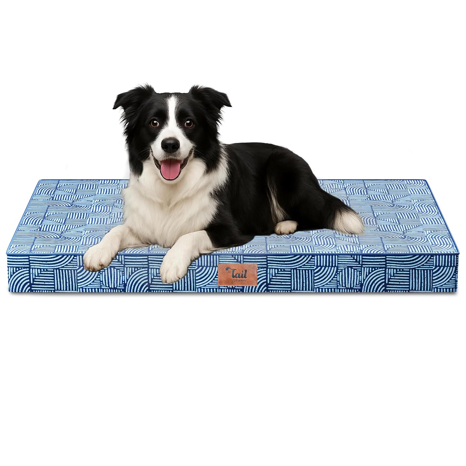Outdoor Dog Bed for Medium Dogs, Waterproof Dog Crate Mat Orthopedic Egg Crate Foam Pet Bed with Washable Removable Oxford Cover, White Blue