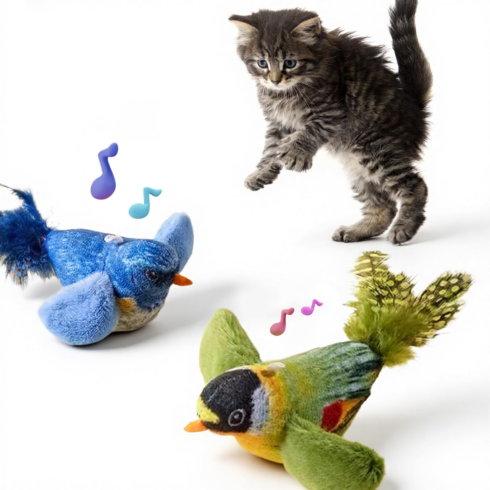2er-Pack Katzenminze-Spielzeug, das den natürlichen Jagdinstinkt der Indoor-Katzen stimuliert. Interaktives Plüsch-Vogelspielzeug mit realistischen Zwitscher-Geräuschen, um Ihre Katze zu necken