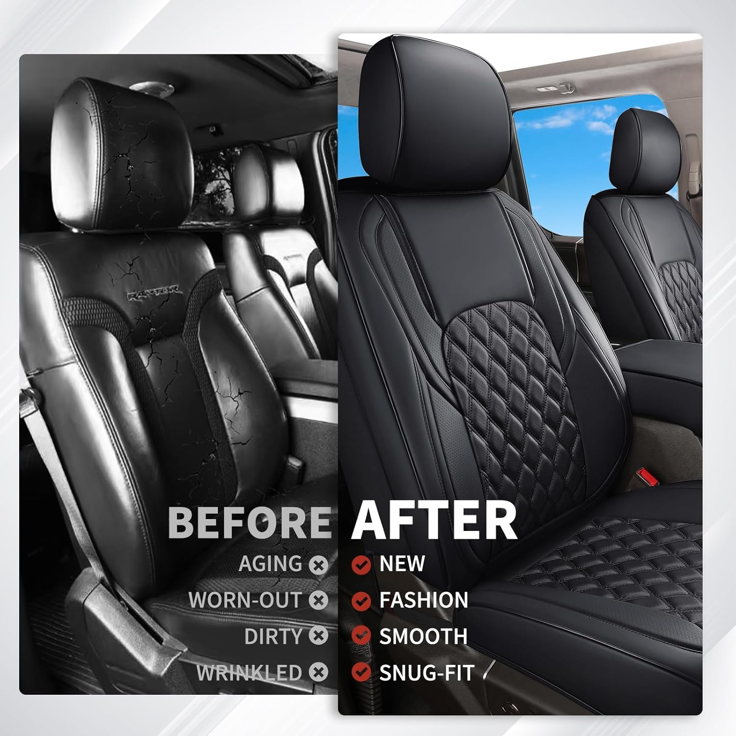 Huidasource Fit for Ford Maverick Front Seat Covers XL XLT Lariat Lobo Tremor 2022 2023 2024 2025 2026, Maverick Front Seat Covers, with Airbags, Seat Belts, Ventilation, Heating (Front Pair/Black)