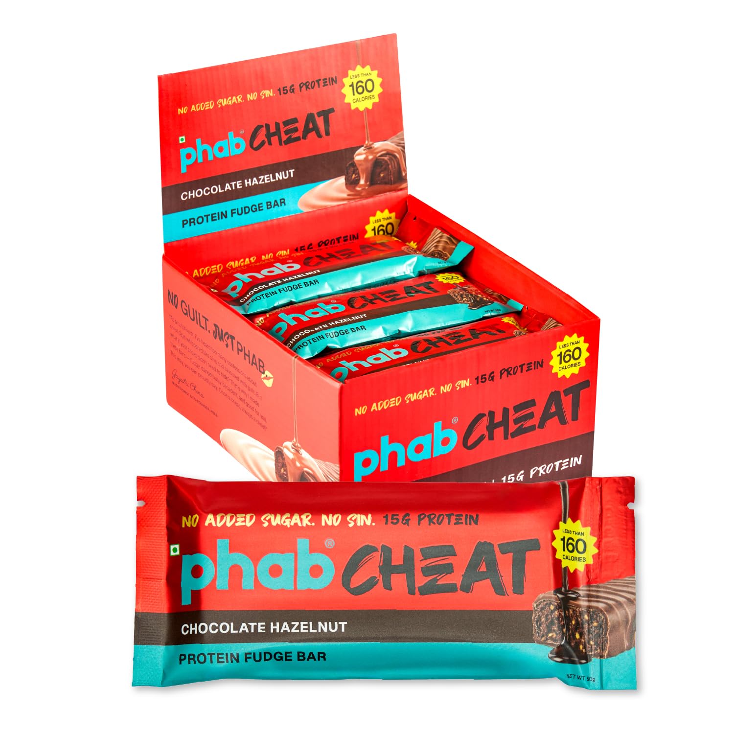 Phab Cheat Protein Bar – Chocolate Hazelnut | High Protein Snack (15g) | No Added Sugar | Low Calorie Fudge Bar | Healthy Guilt-Free Snack | Pack 12-50g each-image-16